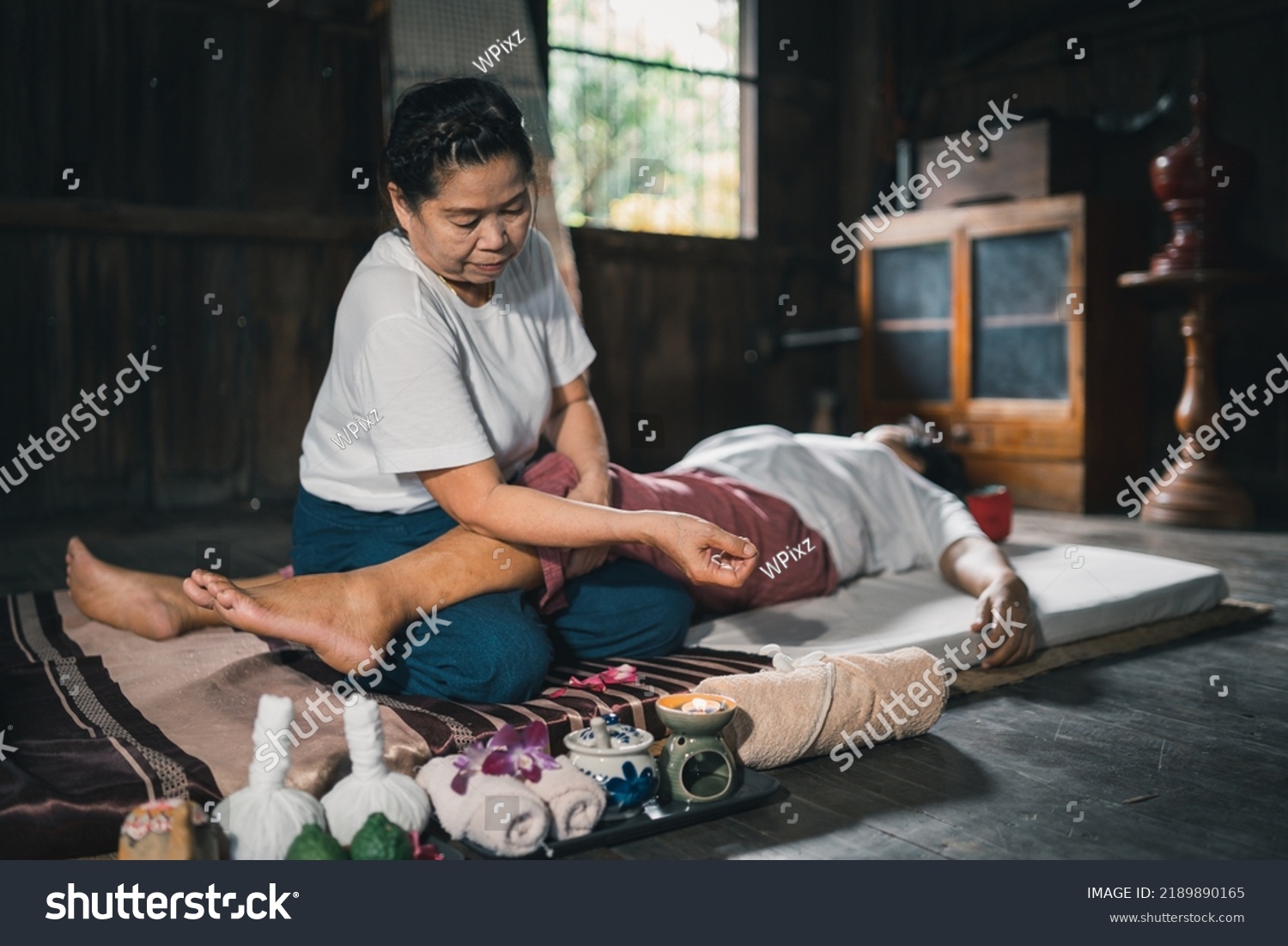 Massage Spa Relaxing Treatment Office Syndrome Stock Photo 2189890165   Stock Photo Massage And Spa Relaxing Treatment Of Office Syndrome Traditional Thai Massage Style Asain Senior 2189890165 