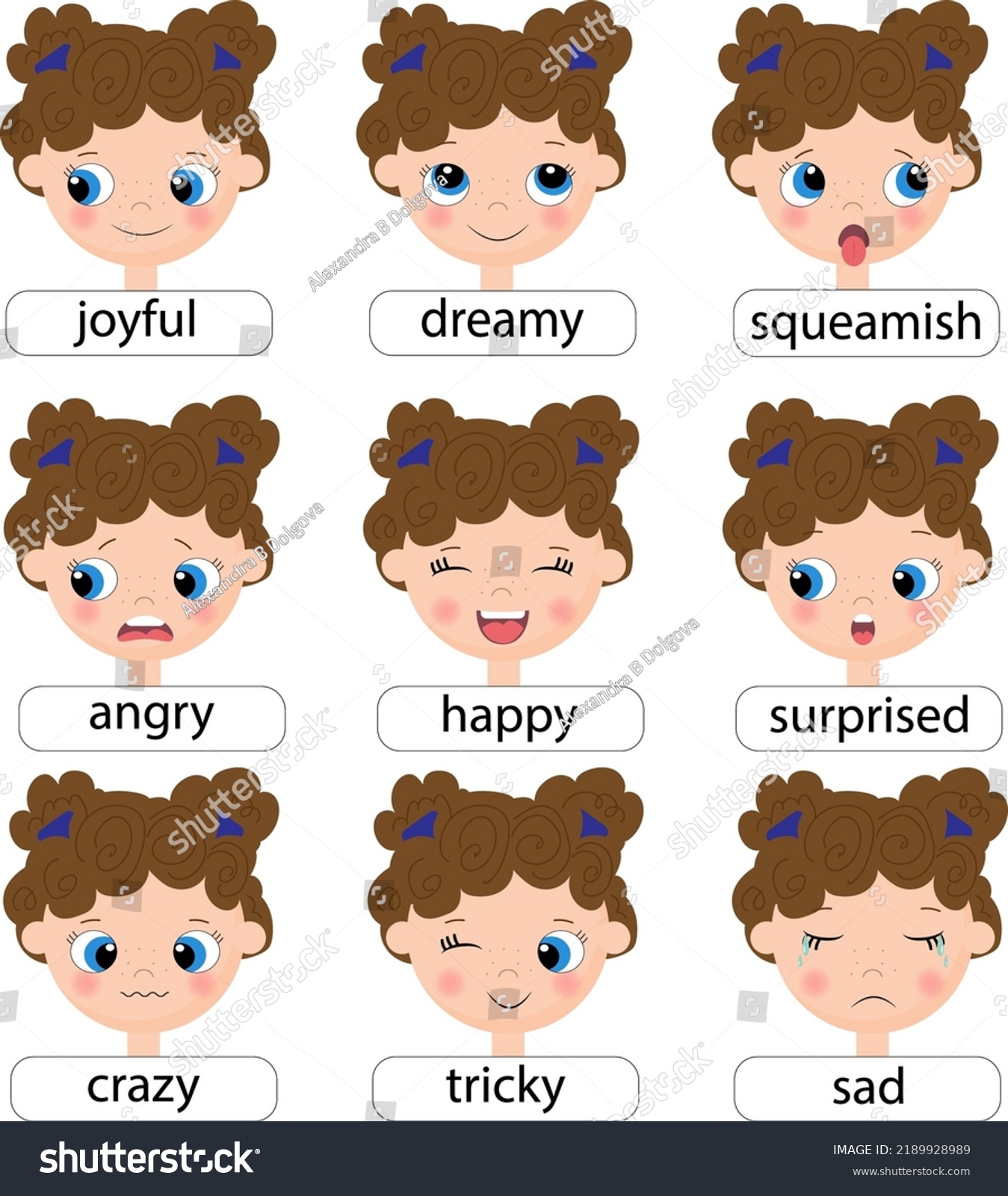 Cute Girl Emotions Collection Different Emotional Stock Vector (Royalty ...