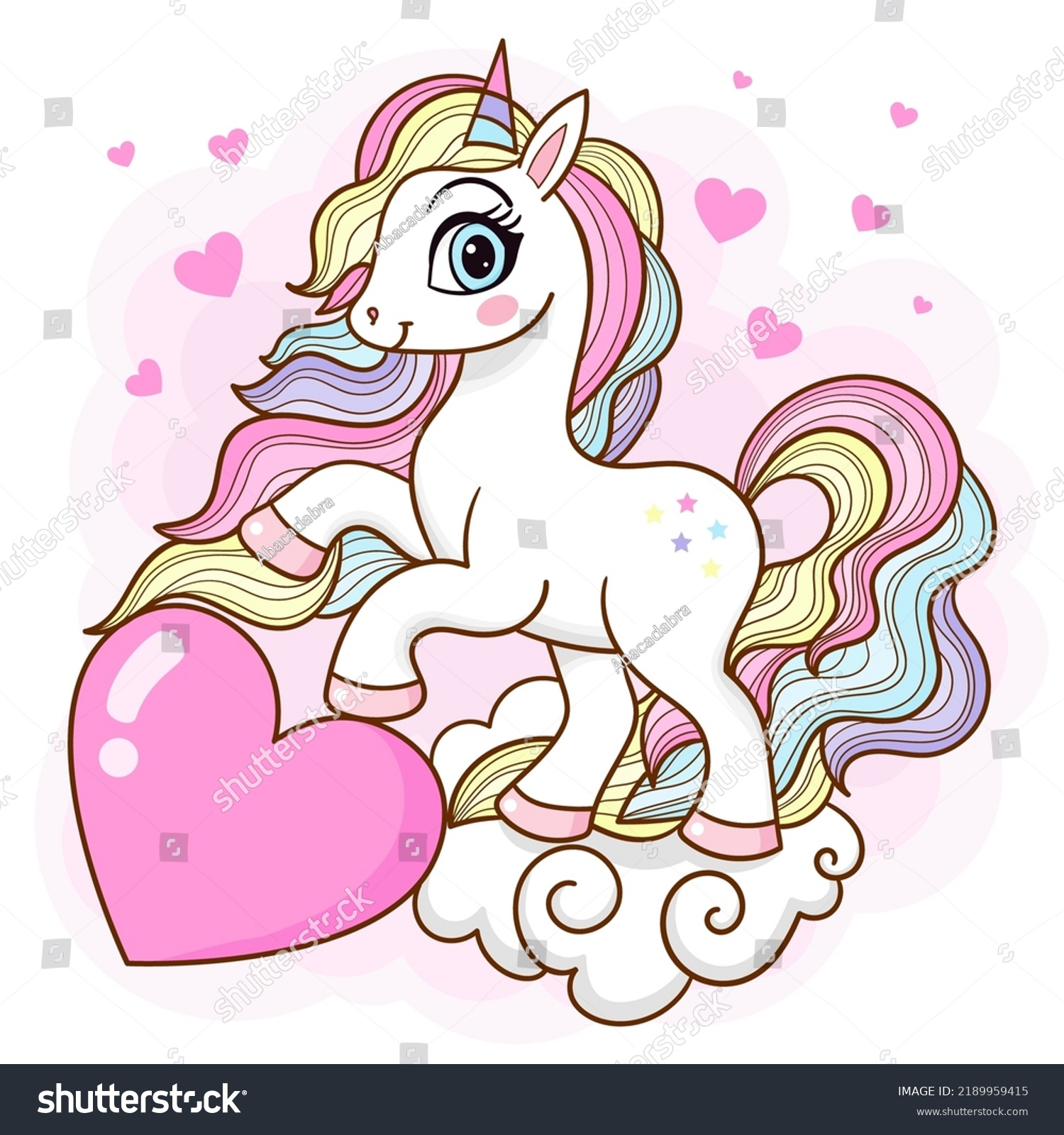 Cute Cartoon Unicorn Rainbow Mane Heart Stock Vector (Royalty Free ...