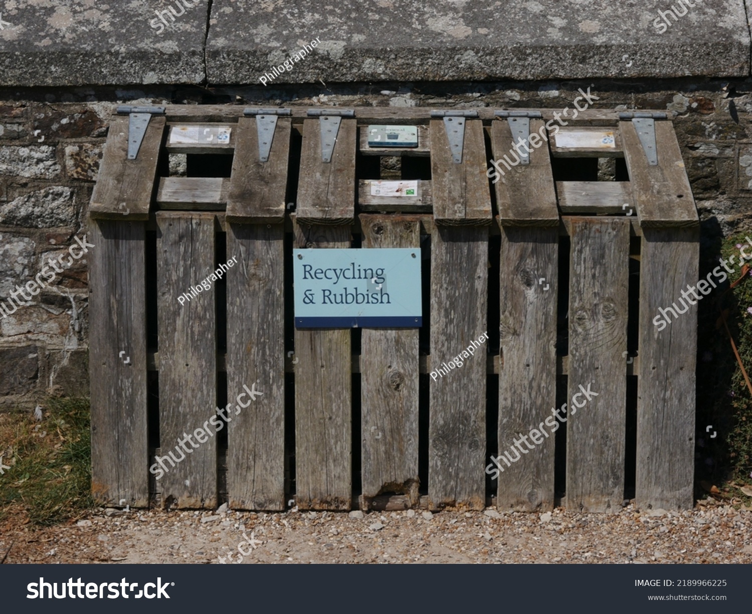 Wooden Rubbish Garbage Trash Bin Recycling Stock Photo 2189966225   Stock Photo Wooden Rubbish Garbage Trash Bin For Recycling And General Waste 2189966225 