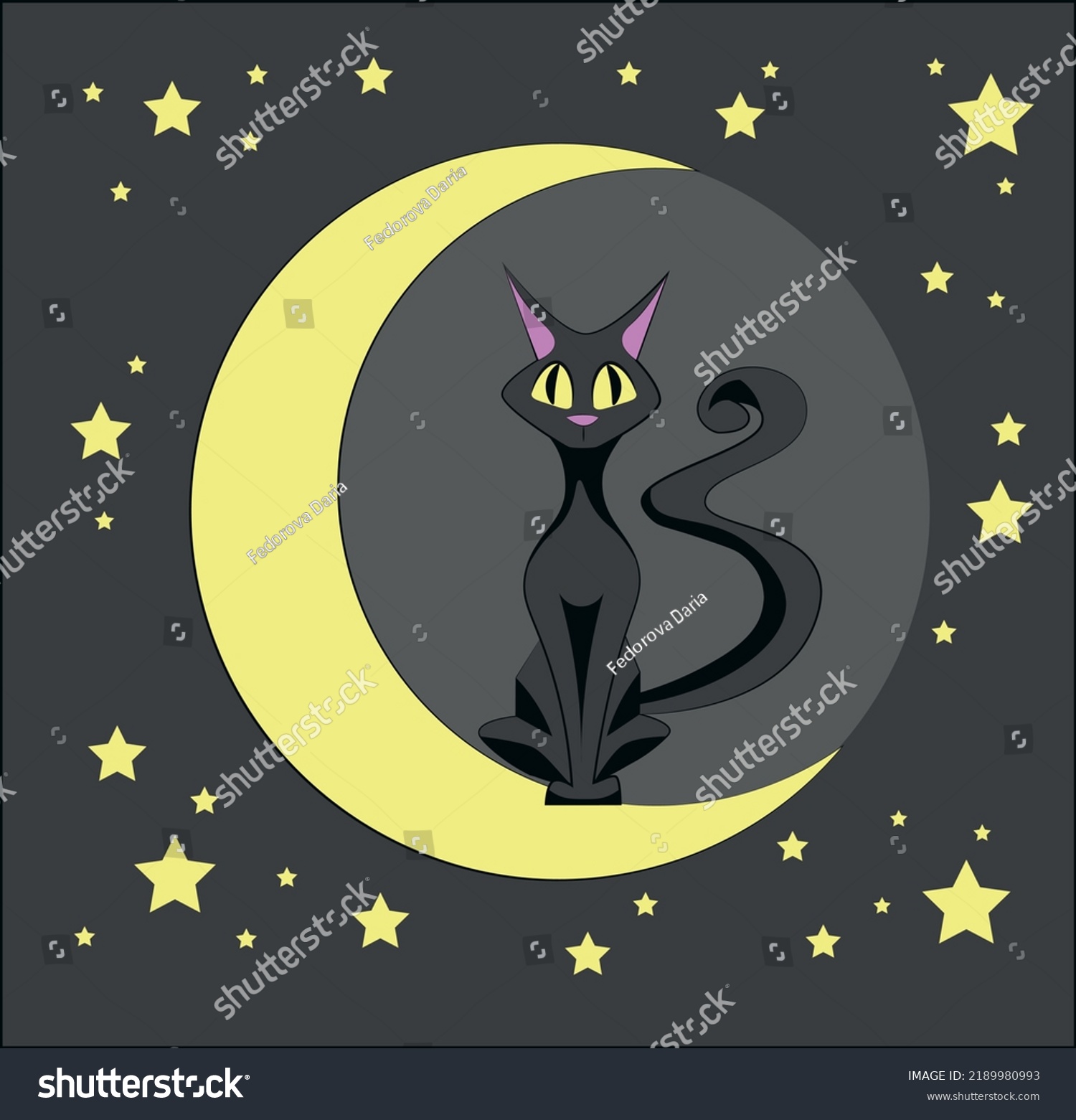 Cartoon Cat Sitting On Moon Night Stock Vector (Royalty Free ...