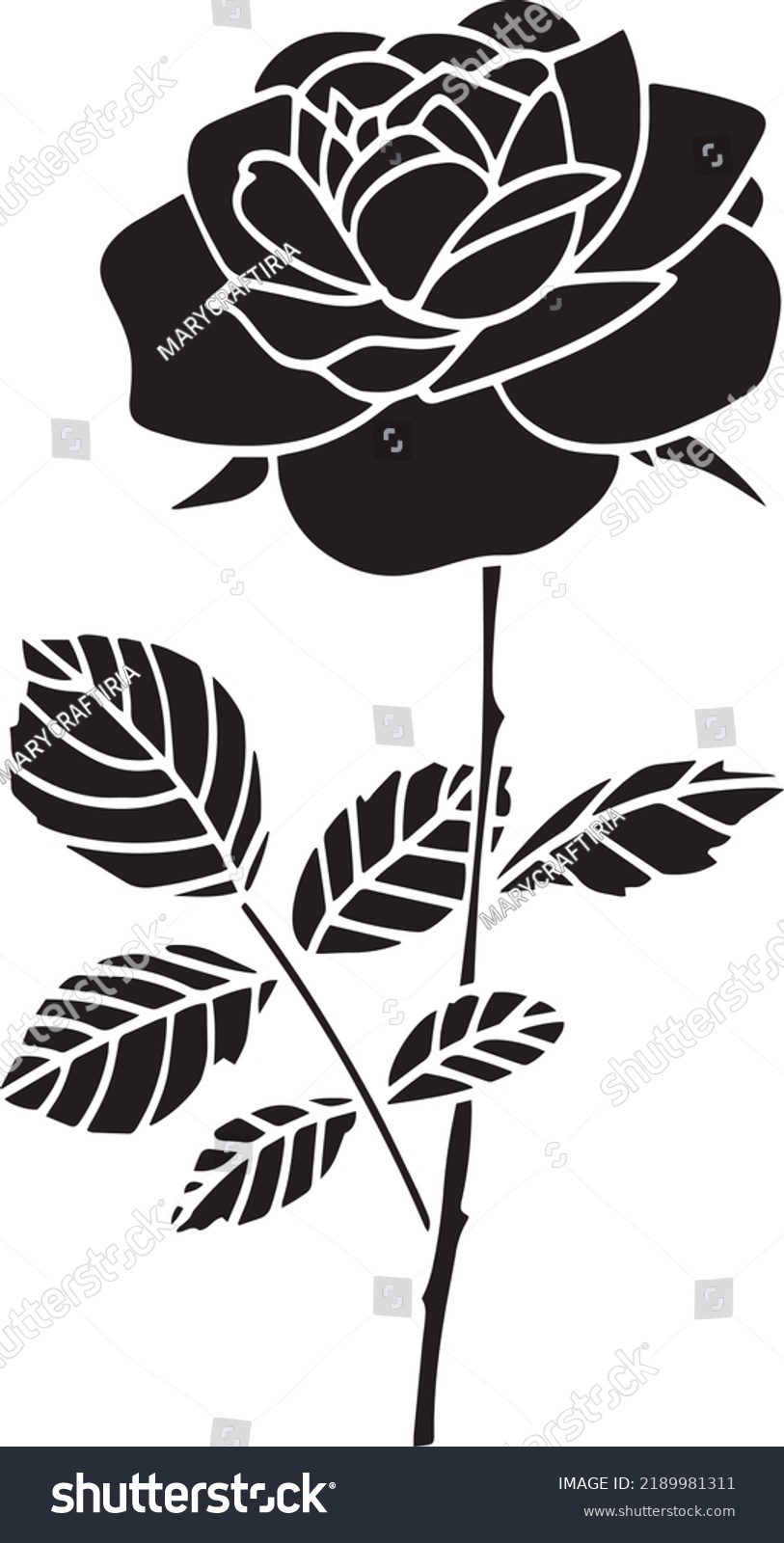 Rose Vector Stencil Black White Stock Vector (royalty Free) 2189981311 