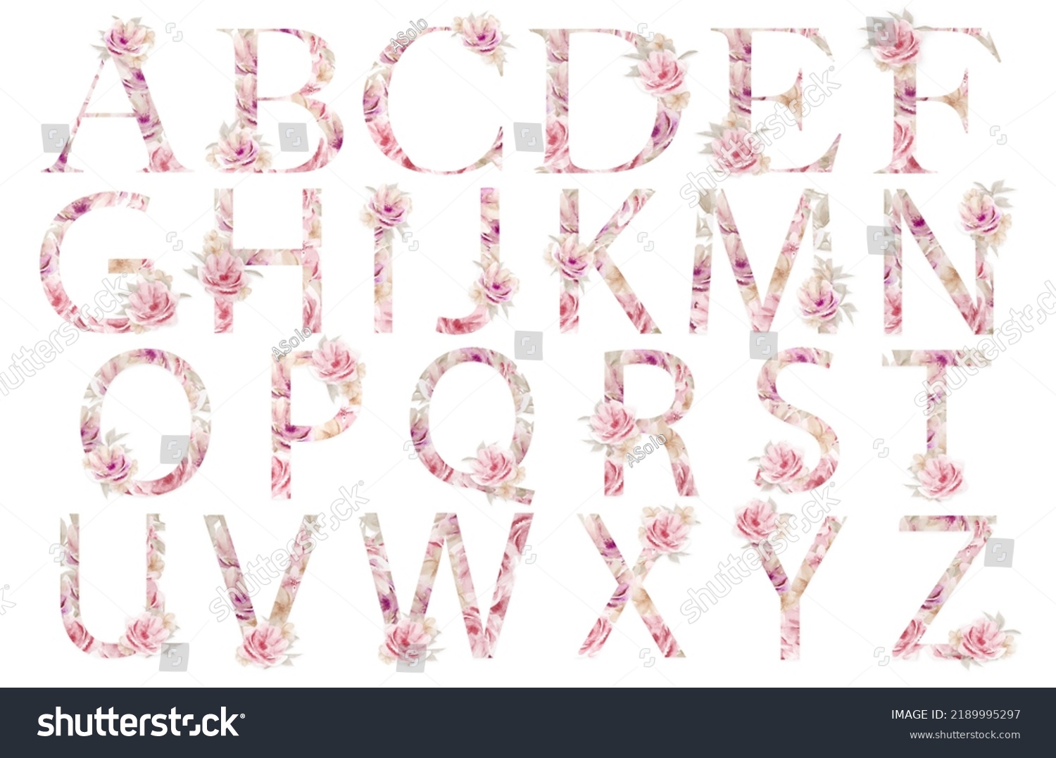 Letter Set Watercolor Floral Alphabet Typography Stock Illustration ...