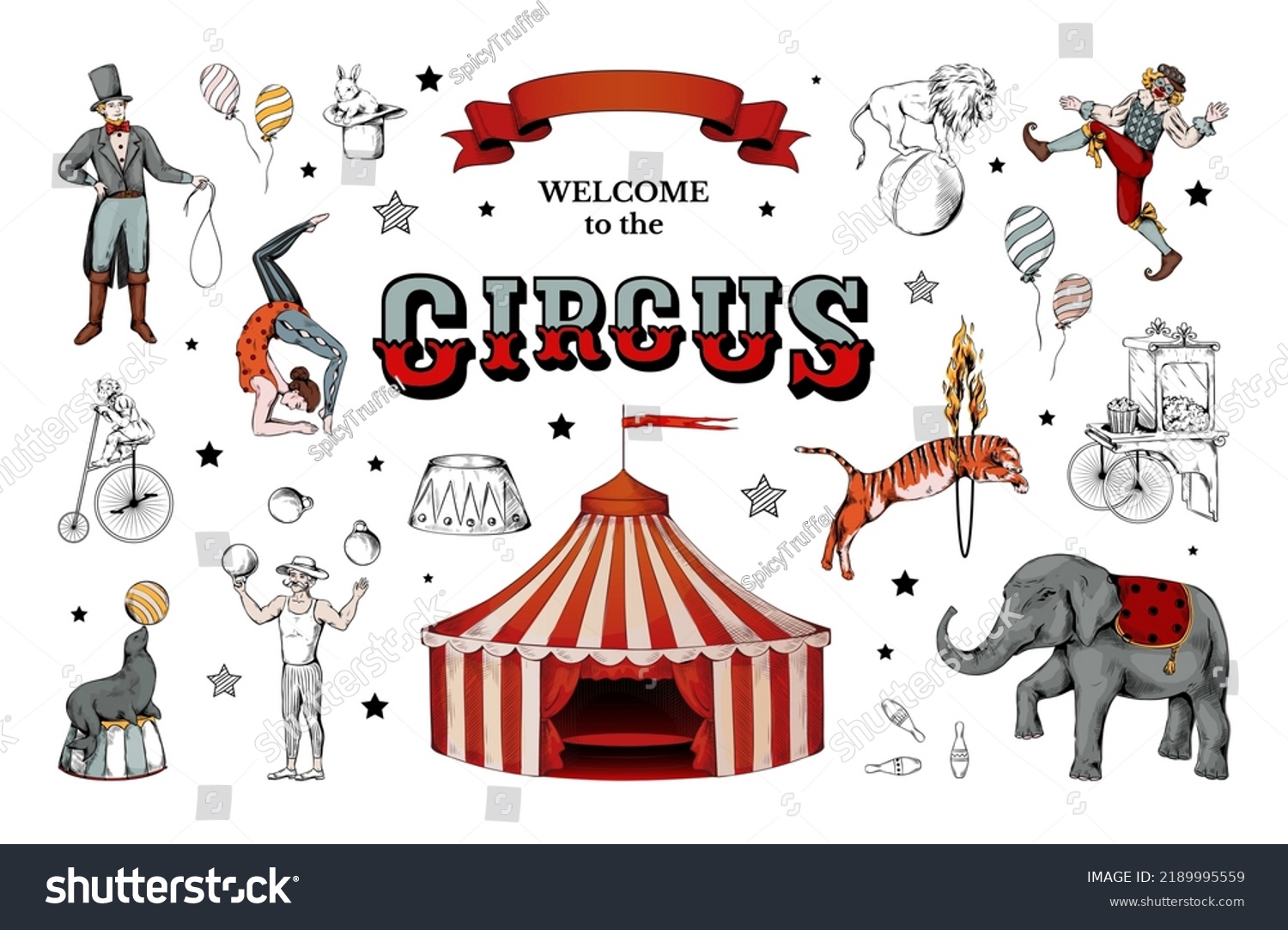 Vintage Circus Retro Carnival Clowns Acrobat Stock Vector (Royalty Free ...