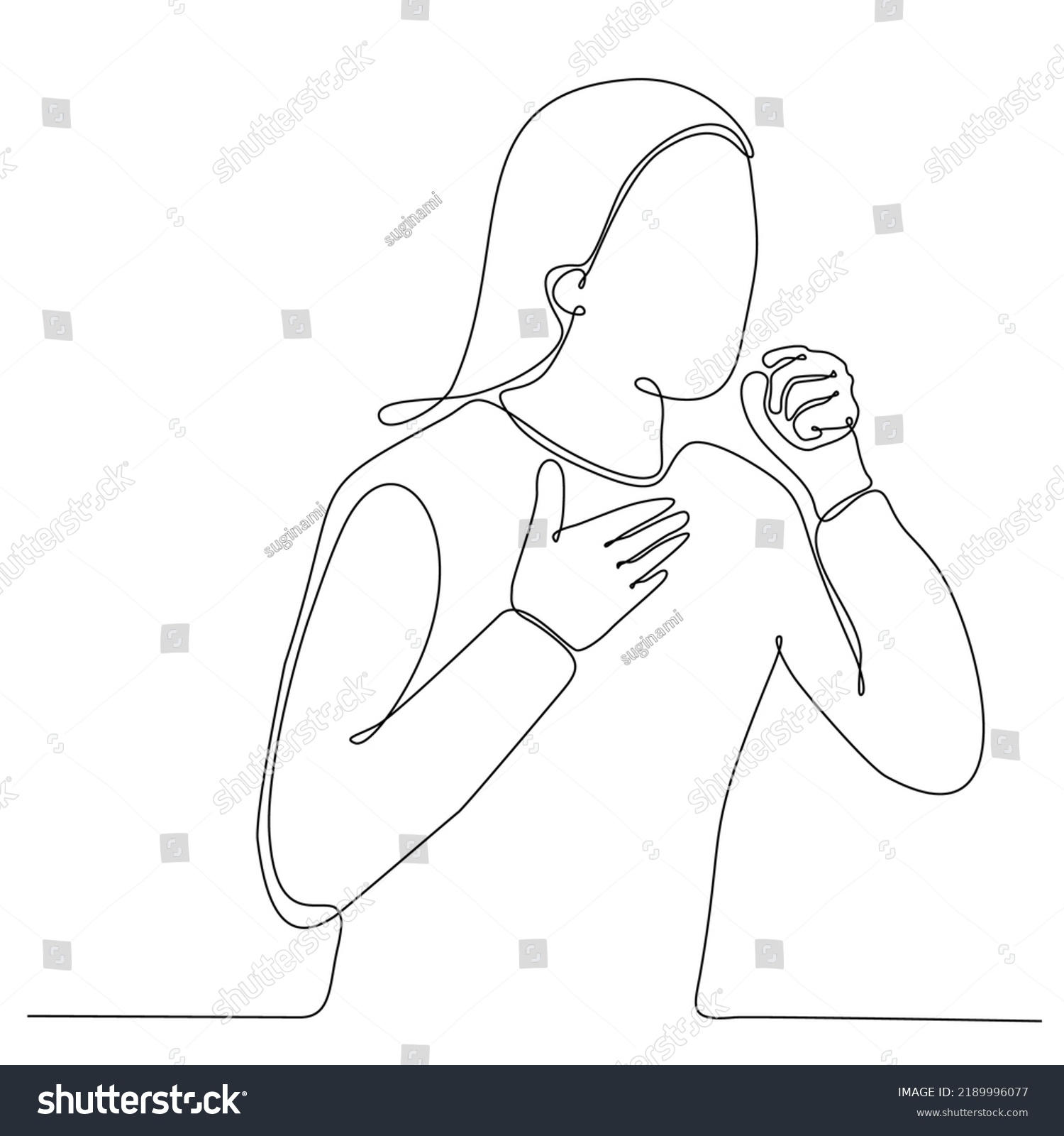 Continuous Line Drawing Woman Coughing Because Stock Vector (Royalty ...