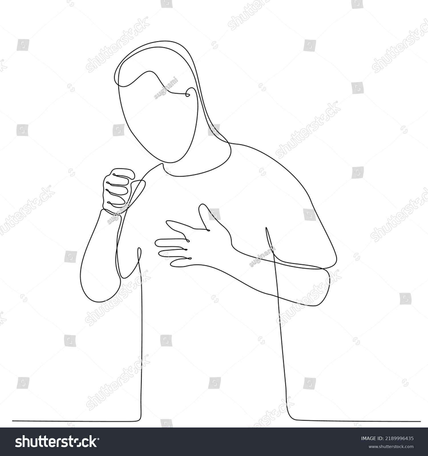 Continuous Line Drawing Man Coughing Because Stock Vector (Royalty Free ...