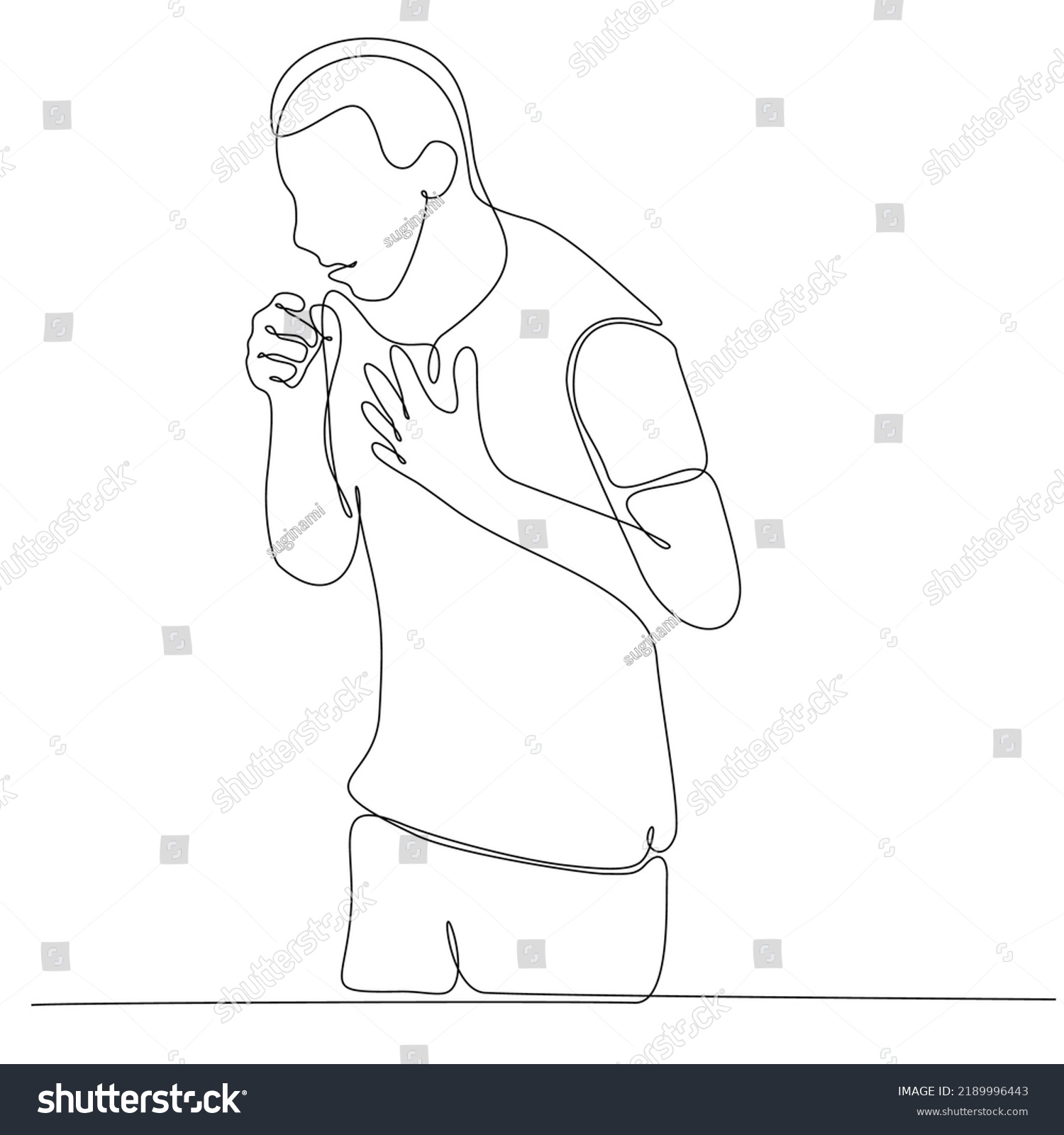 Continuous Line Drawing Man Coughing Because Stock Vector (royalty Free 