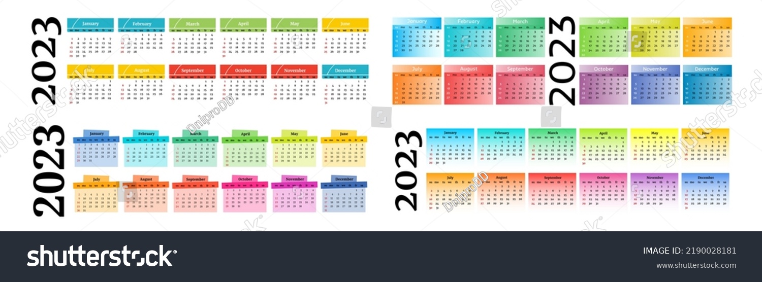 Set Four Horizontal Calendars 2023 Isolated Stock Vector (Royalty Free ...