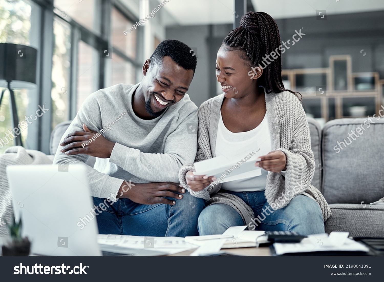 Happy Black Couple Paying Bills On Stock Photo 2190041391 Shutterstock