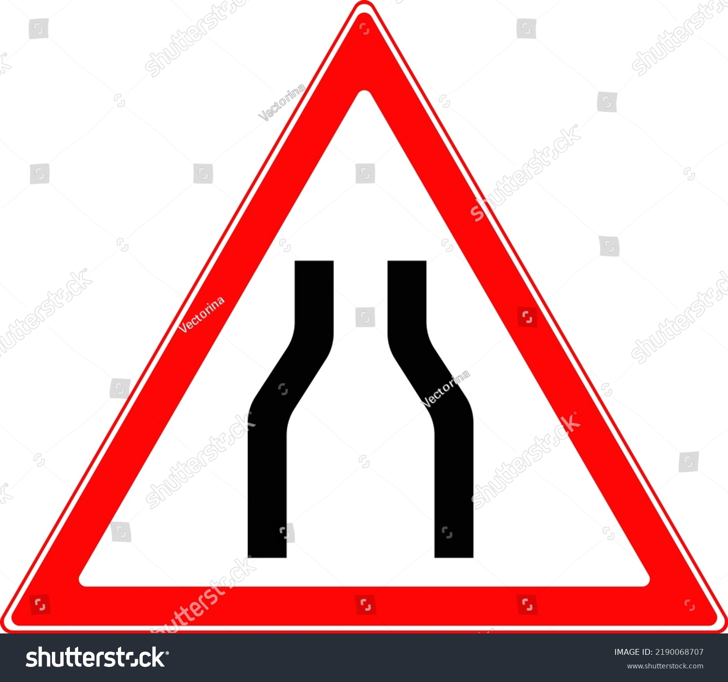 Triangular Road Sign Narrowing Road Center Stock Vector (Royalty Free