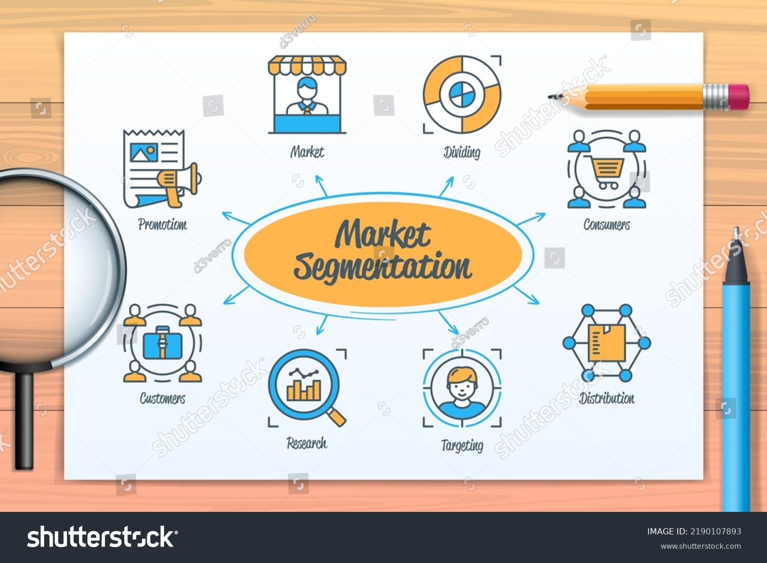 Market Segmentation Chart Icons Keywords Dividing Stock Vector (Royalty ...