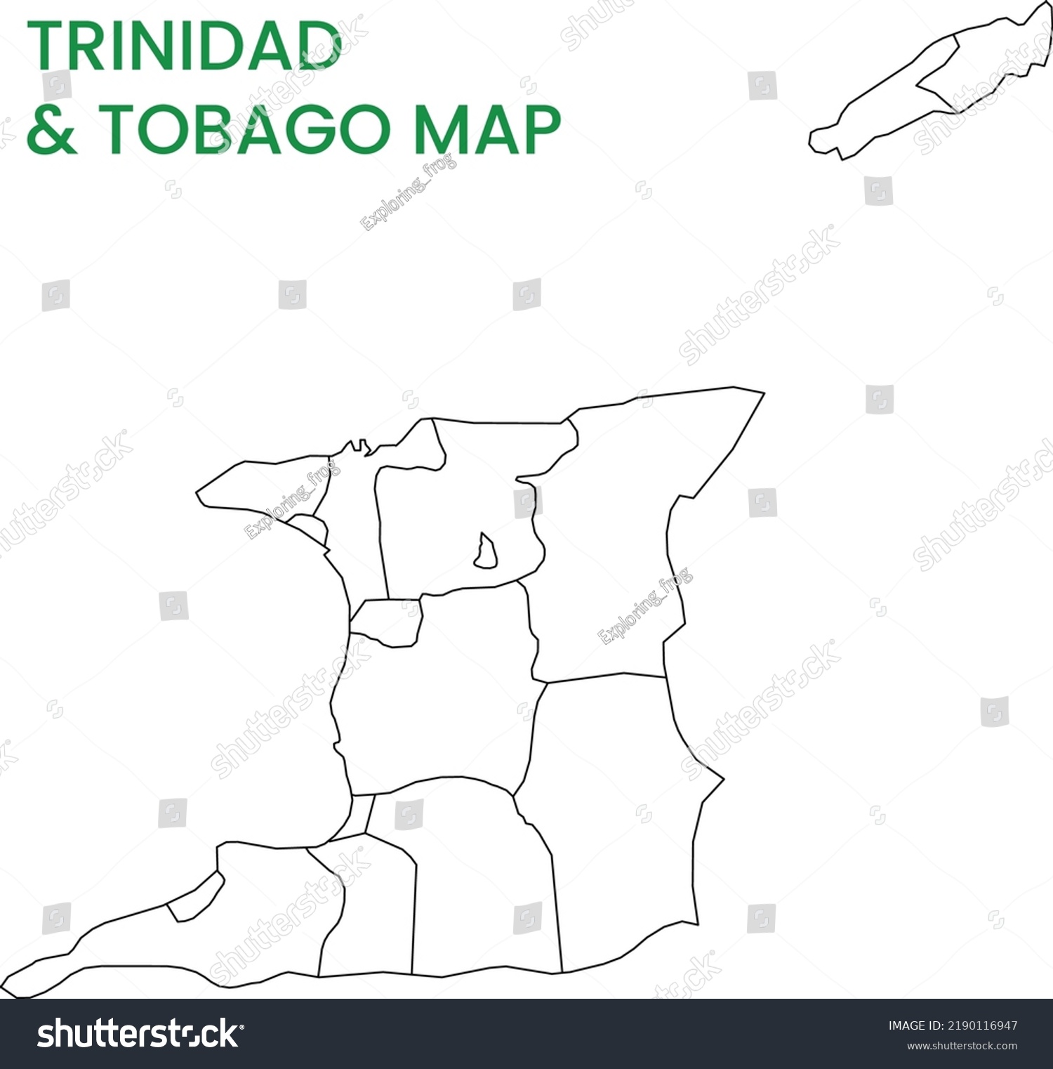 Stock Vector High Detailed Map Trinidad And Tobago Trinidad And Tobago States Map Outline Map Of Trinidad 2190116947 