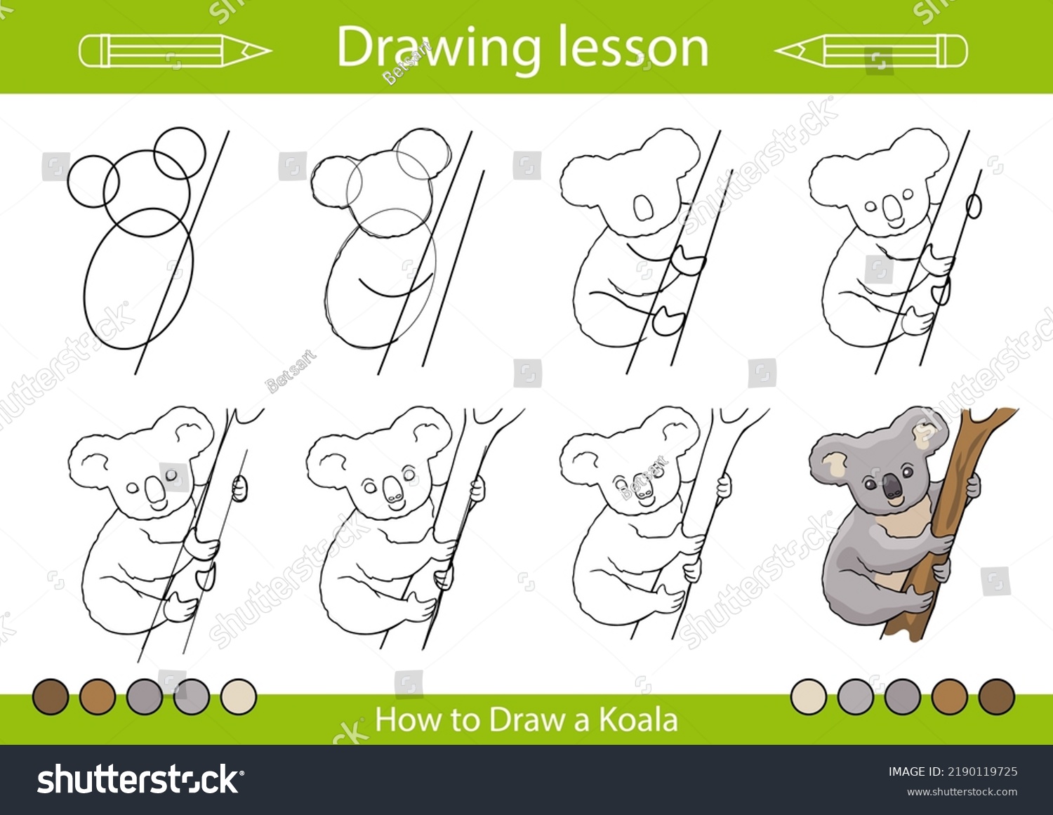 Drawing Tutorial How Draw Koala Kids Stock Vector (Royalty Free ...