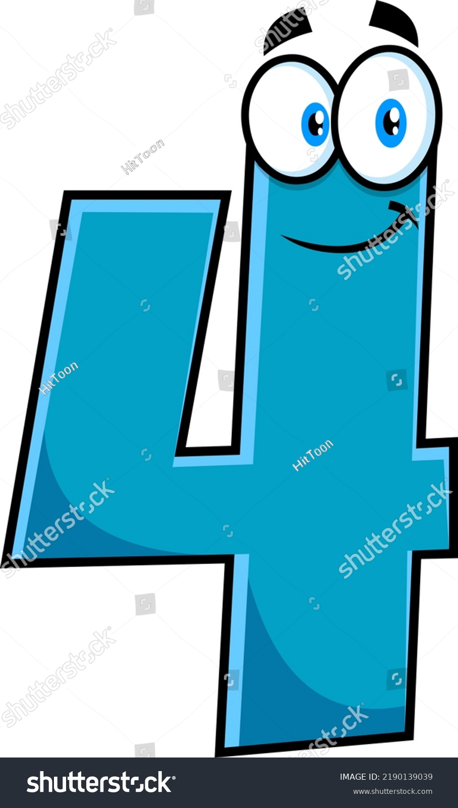 Funny Blue Number Four 4 Cartoon Stock Illustration 2190139039 ...