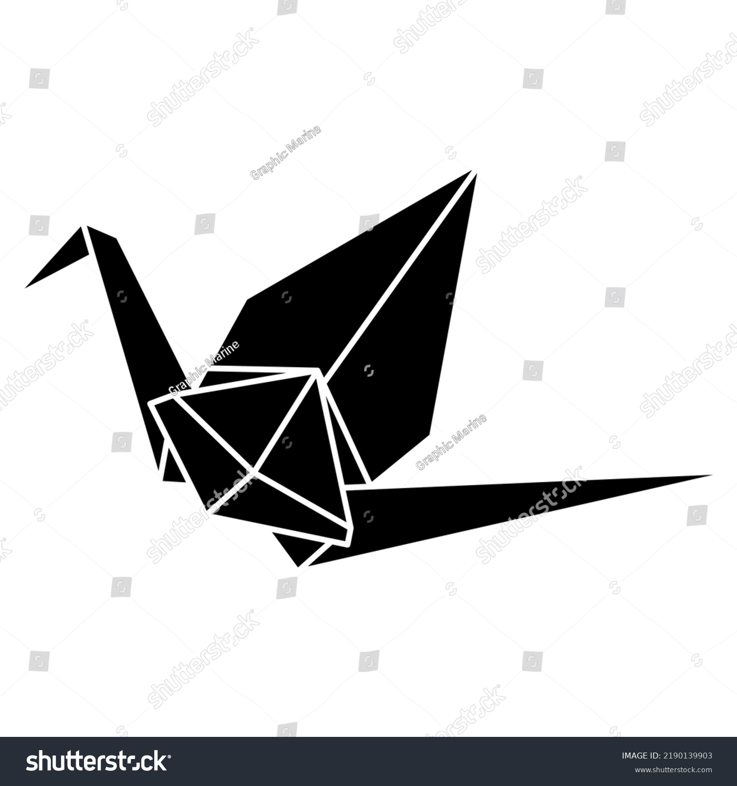 Origami Crane Vector Silhouette Illustration Icon Stock Vector (Royalty ...