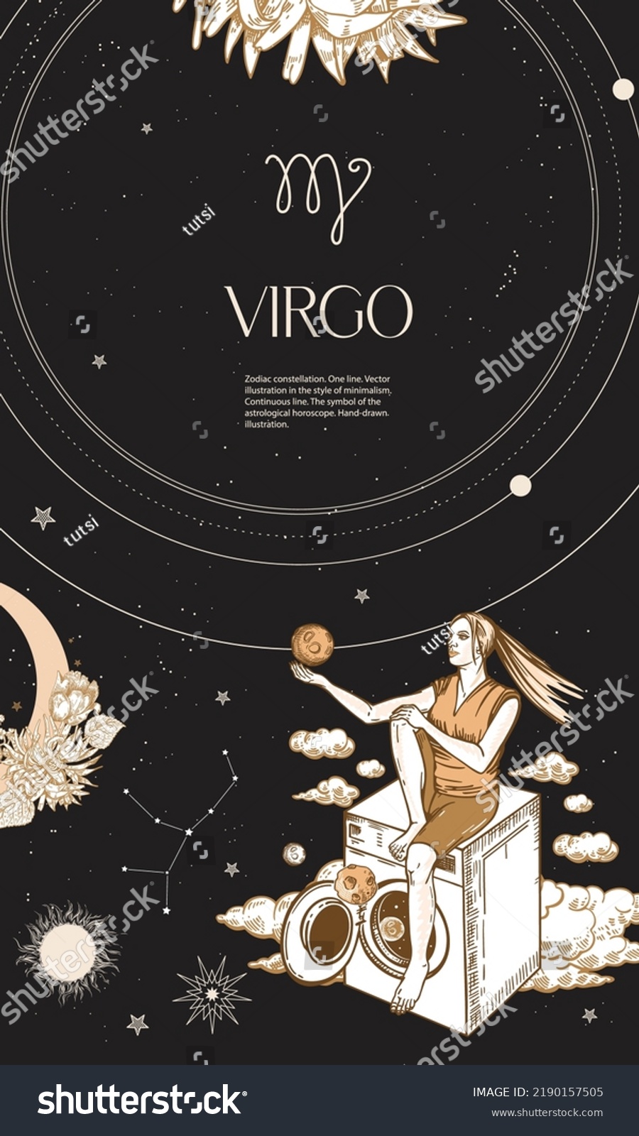 Zodiac Constellation Virgo Black Background Constellations Stock Vector 