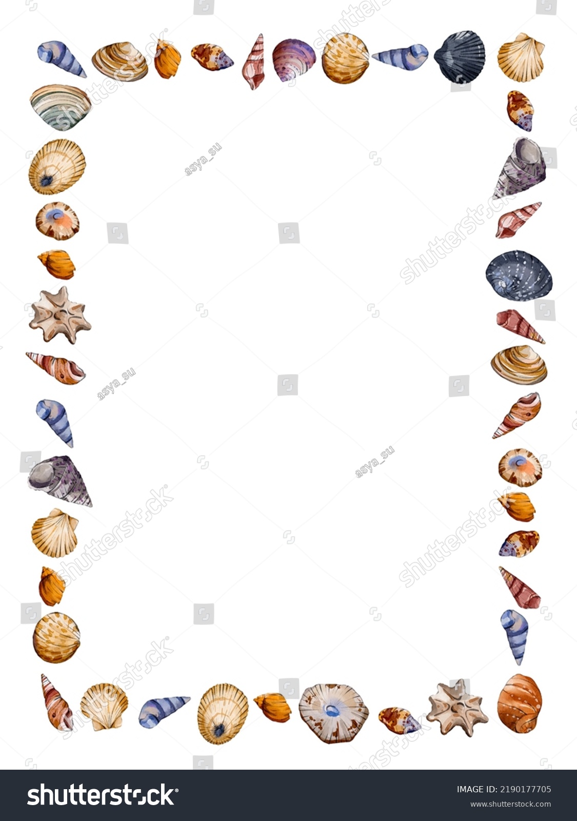 Seashell Watercolor Sea Frames Illustration Isolated Stock Illustration ...