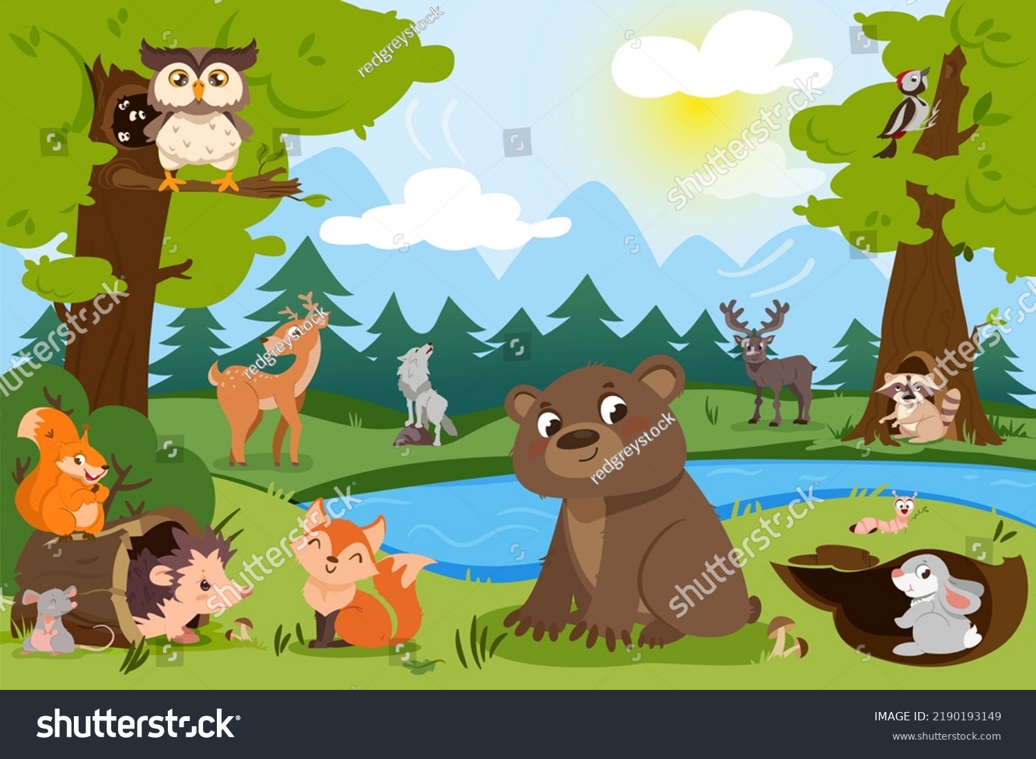 Cartoon Forest Animals Wild Nature Natural Stock Vector (Royalty Free ...