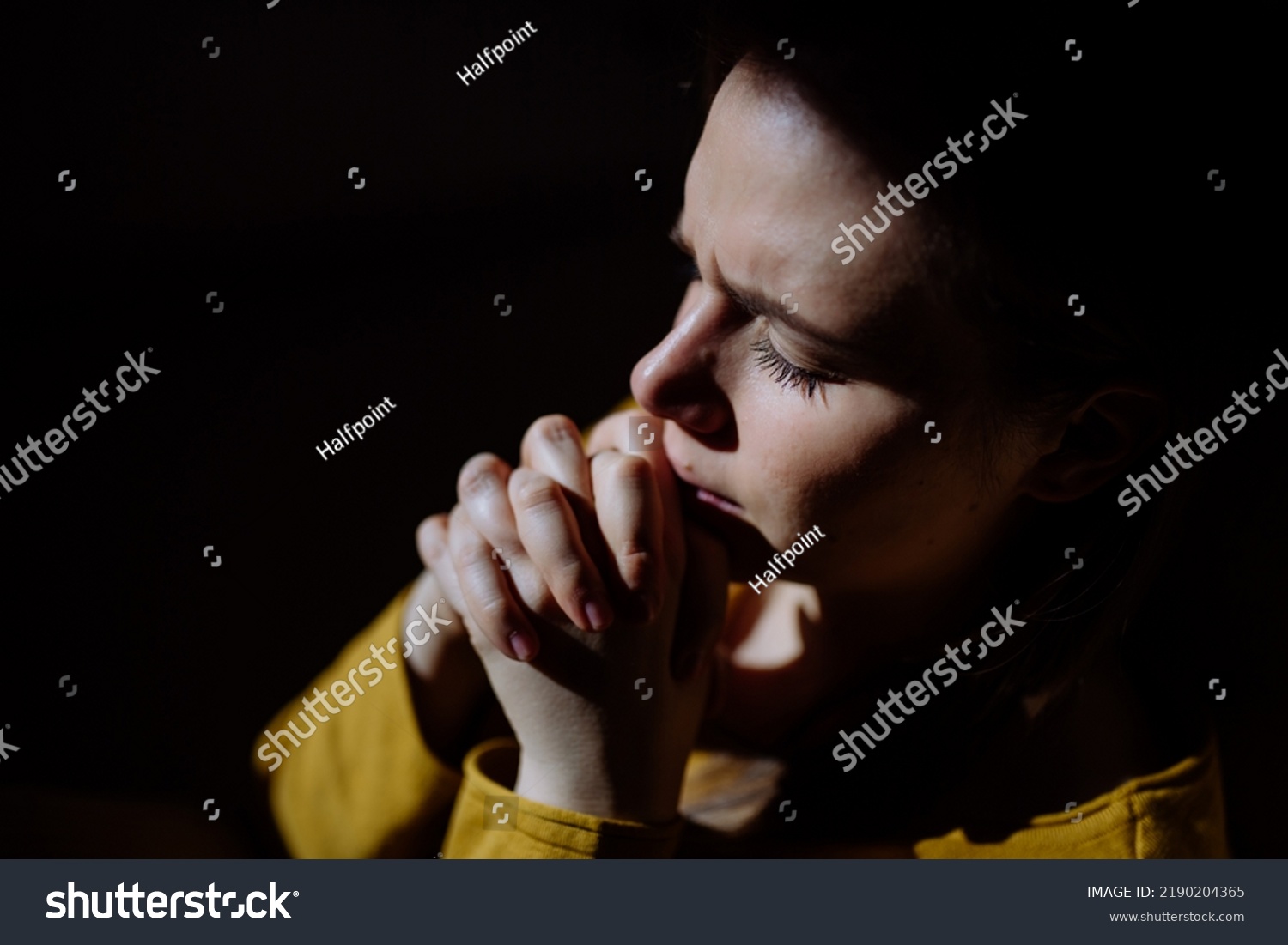 Sad Woman Holding Hand Blessings Pray Stock Photo 2190204365 