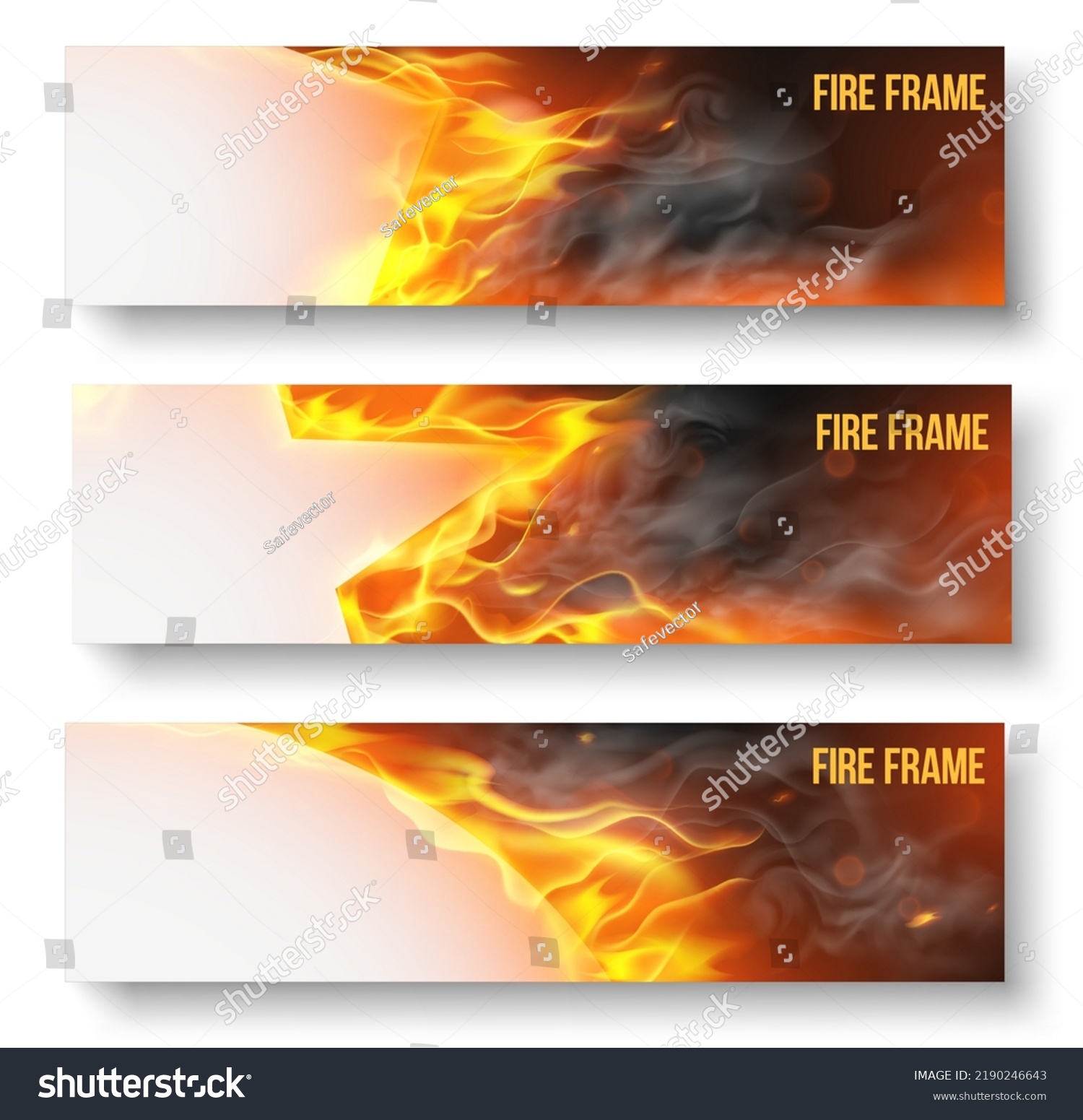 Illustration Set Fire Flame Banner Burning Stock Vector (Royalty Free ...