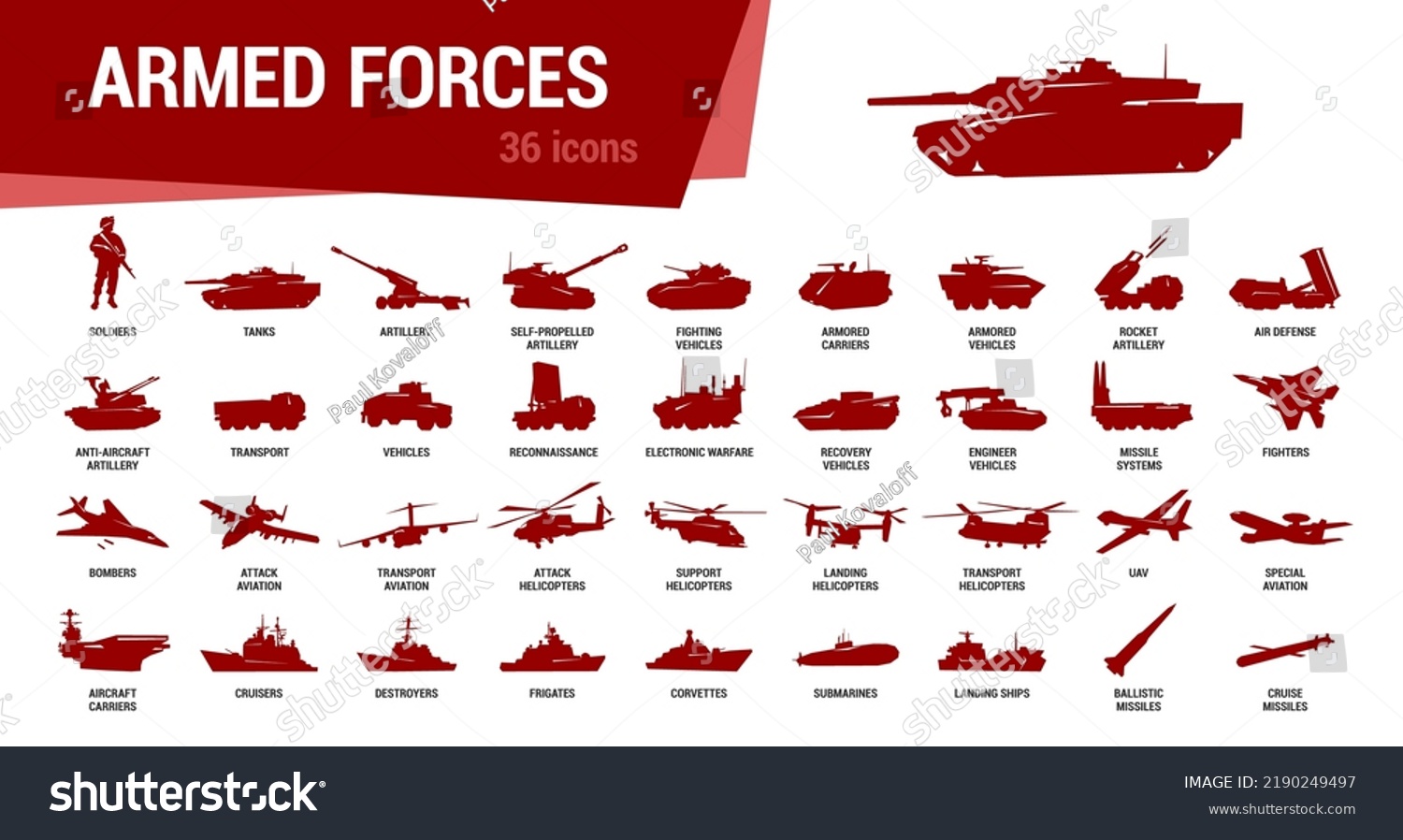 Armored Forces Icon Set Simple Silhouettes Stock Vector (Royalty Free ...