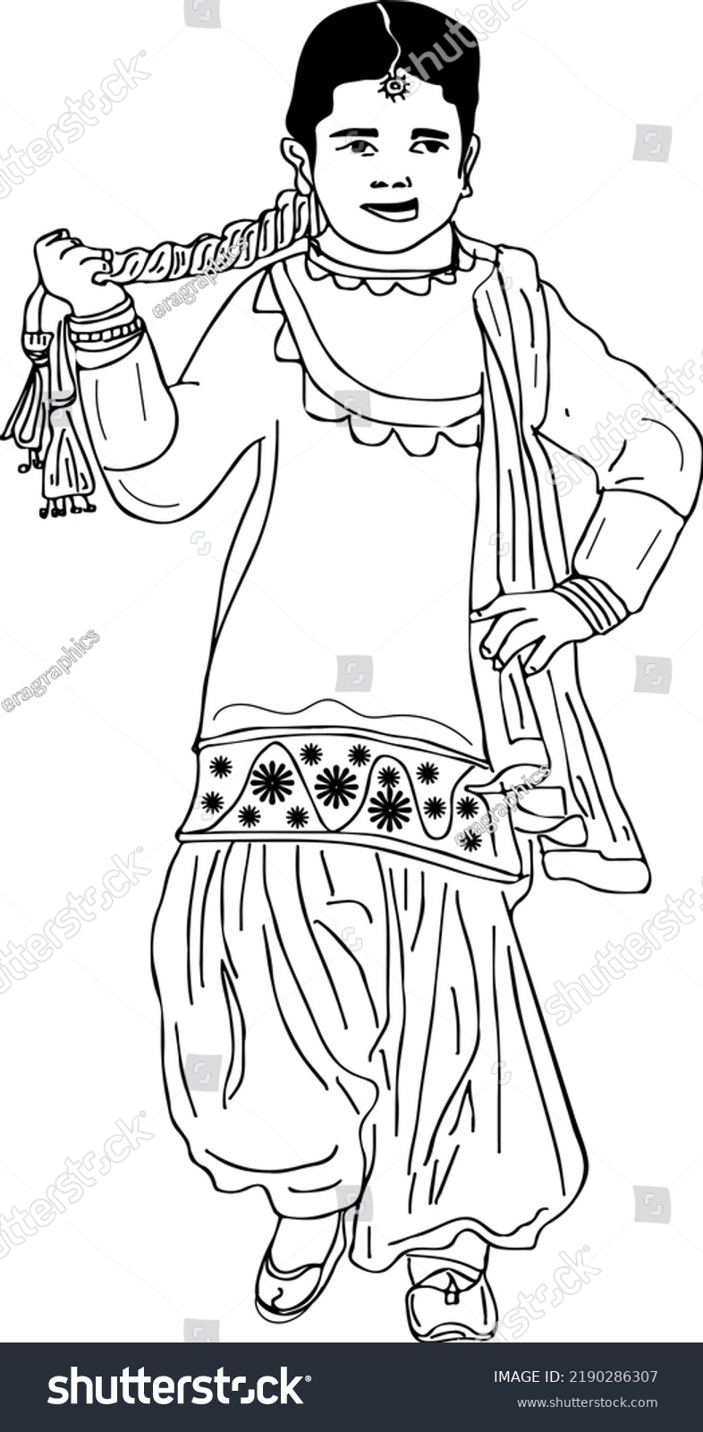 Indian Girl Wearing Punjabi Dress Line Stock Vector (Royalty Free ...