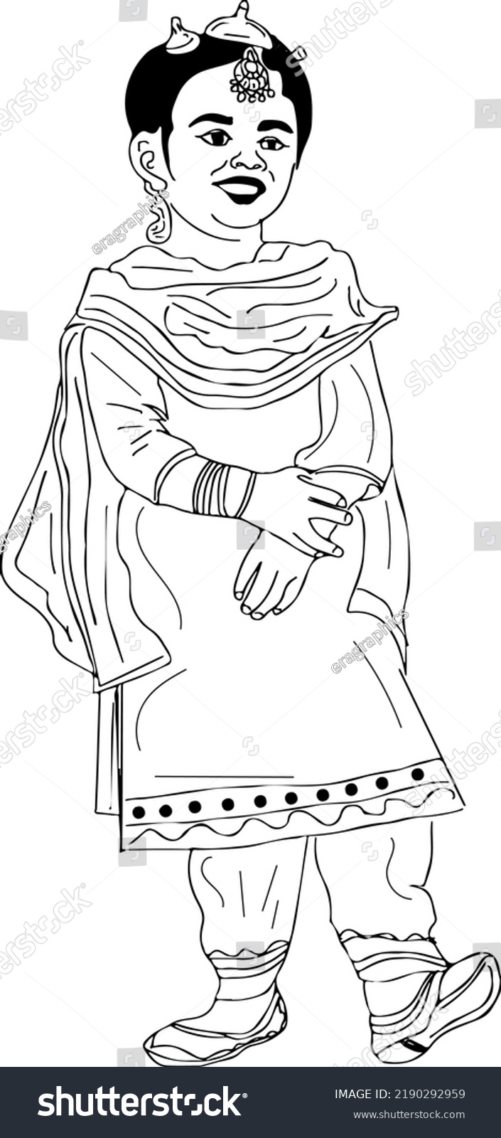 Indian Girl Wearing Punjabi Dress Line Stock Vector (Royalty Free ...