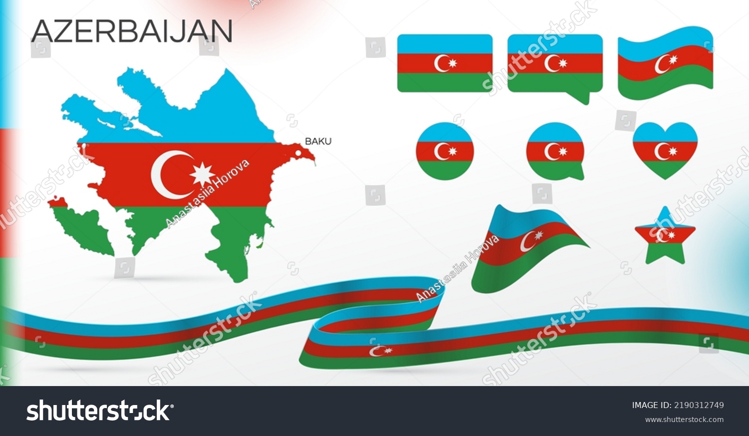 Azerbaijan Flags Set Various Designs Map Stock Vector Royalty Free   Stock Vector Azerbaijan Flags Set Various Designs Map And Capital City World Flags Vector Set Circle Icon 2190312749 