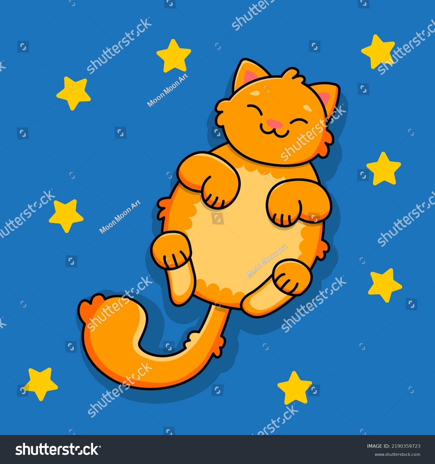 Sleeping Smiling Ginger Cat On Blue Stock Vector Royalty Free