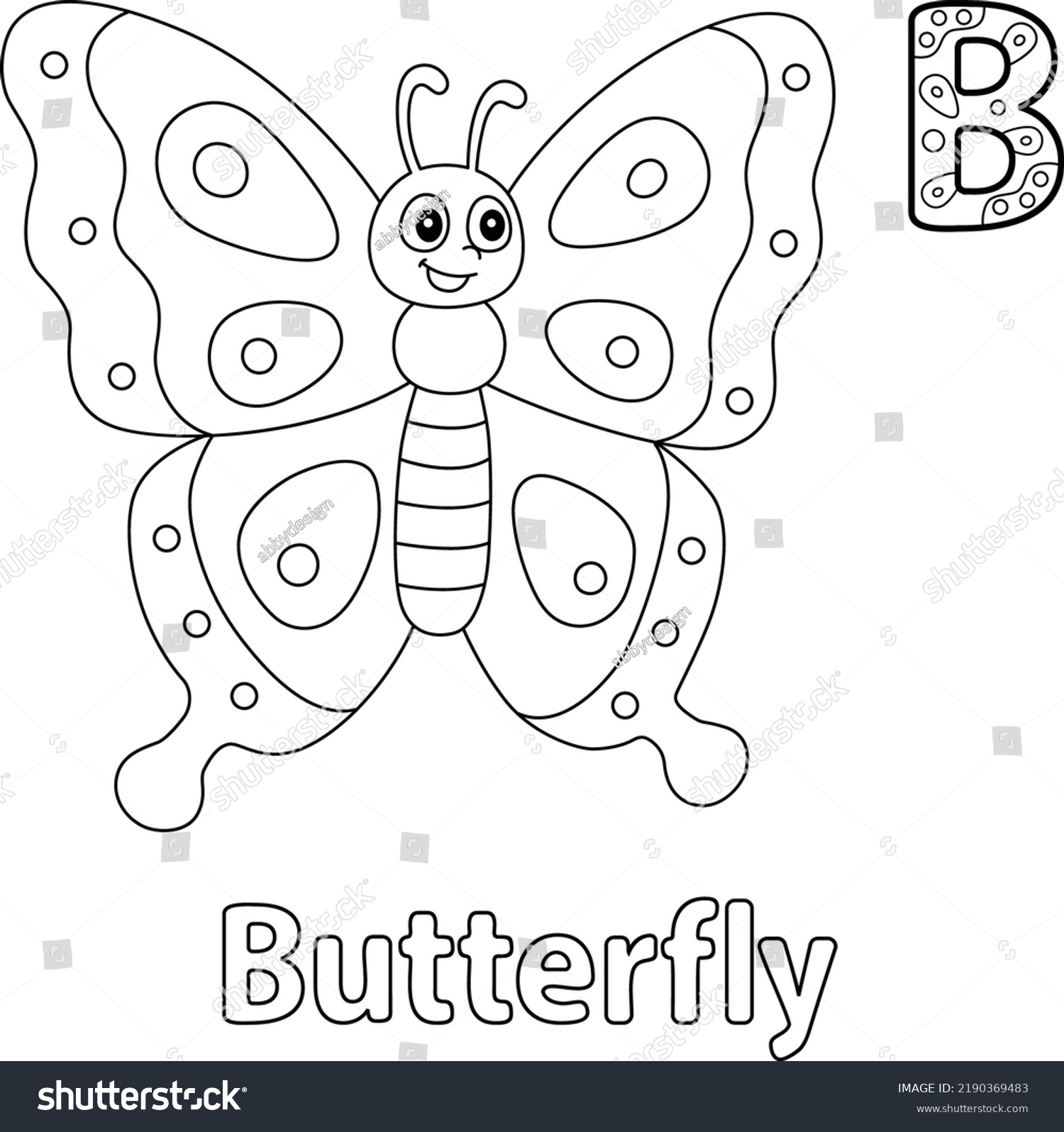 Butterfly Alphabet Abc Coloring Page B Stock Vector (Royalty Free ...