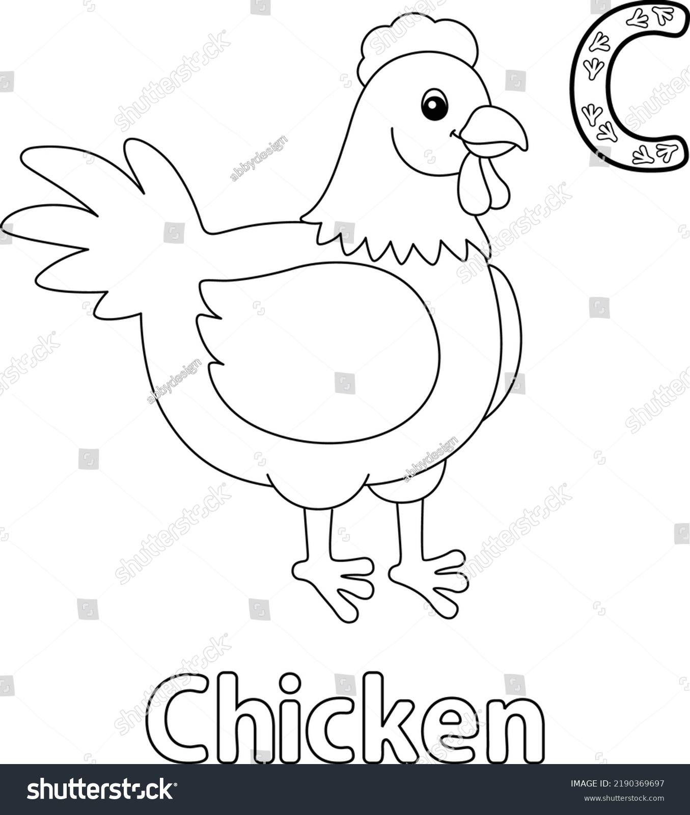 Chicken Alphabet Abc Coloring Page C Stock Vector (Royalty Free ...