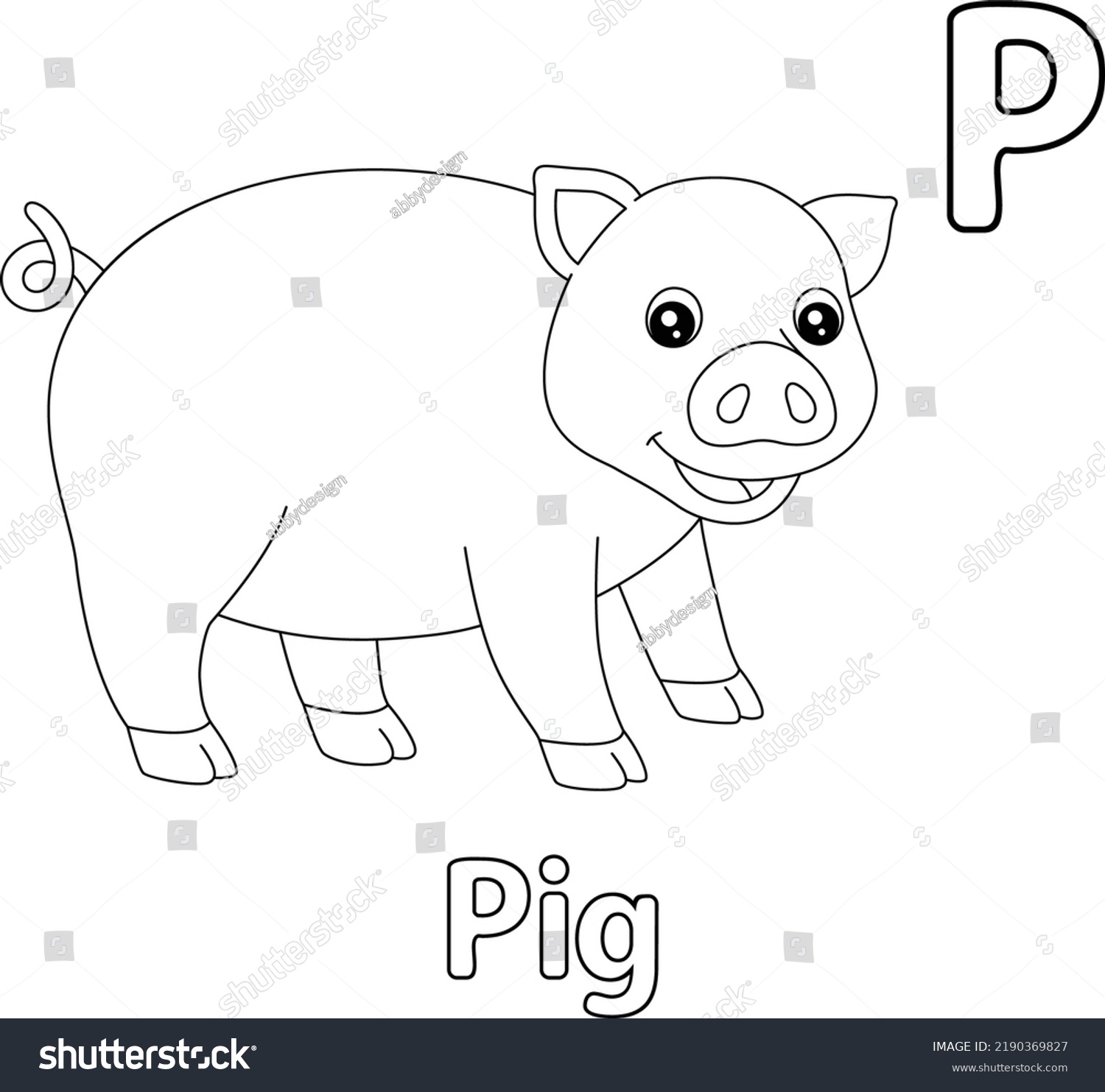 Pig Alphabet Abc Coloring Page P Stock Vector (Royalty Free) 2190369827 ...