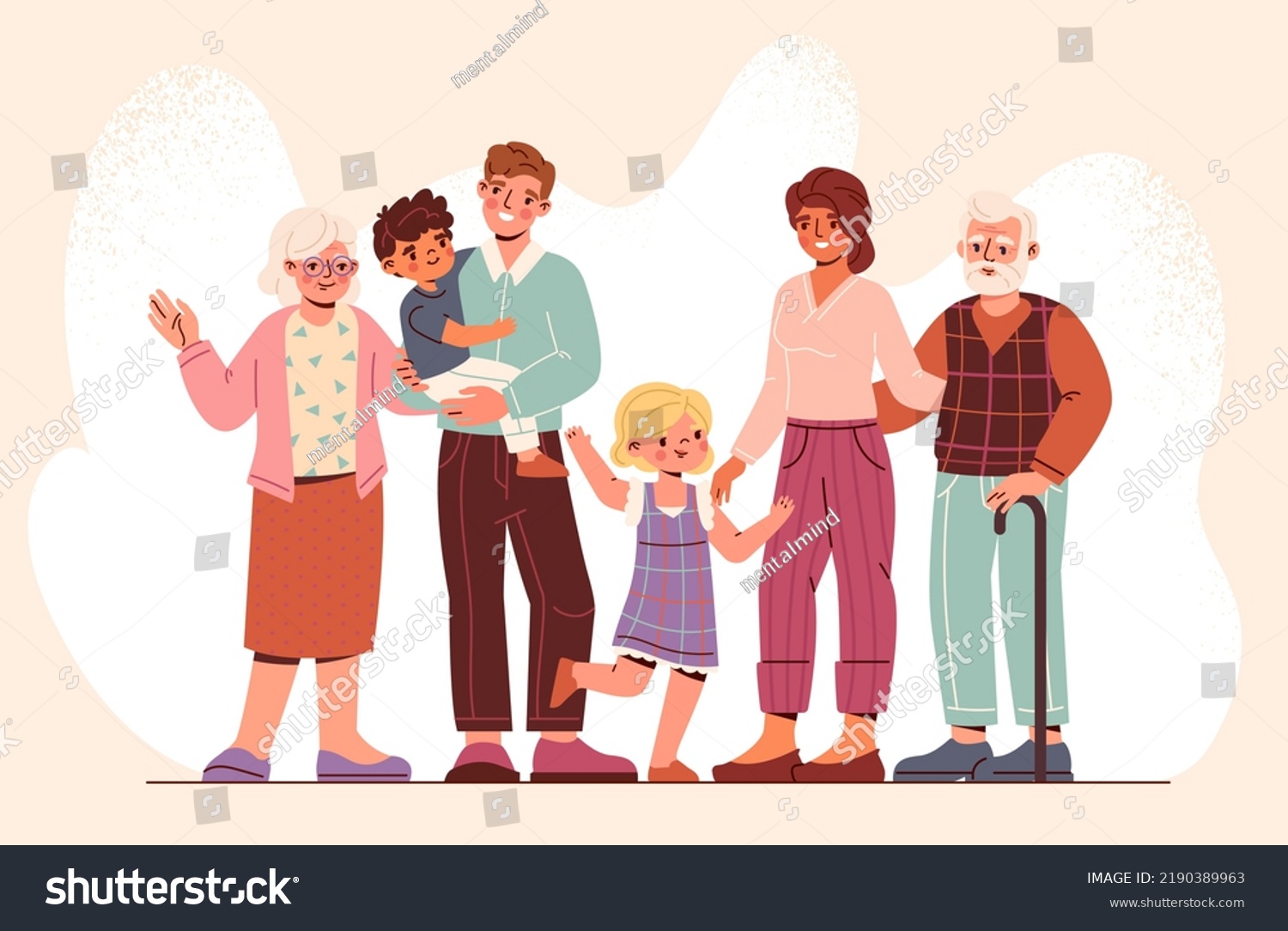 Three Generations Family Concept Happy Grandparents Stock Vector 