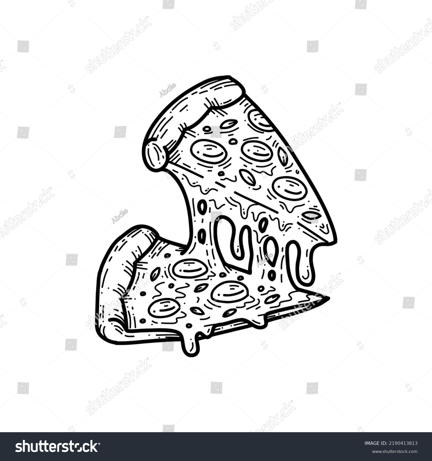 Melting Two Cheese Pizza Slice Doodle Food Hand Vector Image