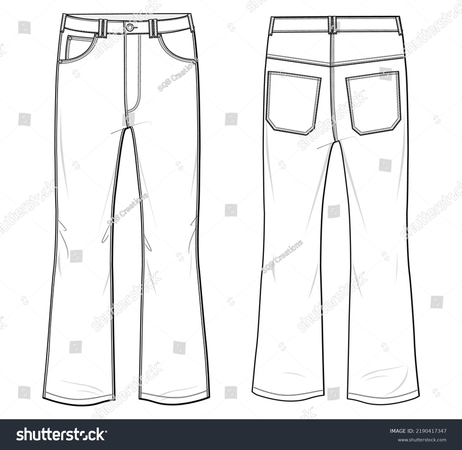 Boot Cut Jeans Flat Sketch Vector Stock Vector (Royalty Free ...