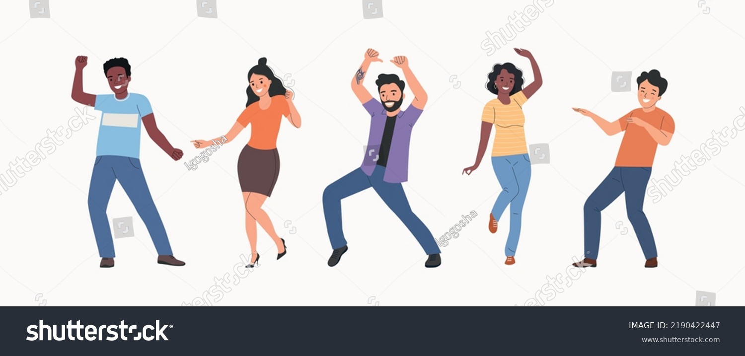 Different Young Women Men Dancing People Stock Vector (Royalty Free ...