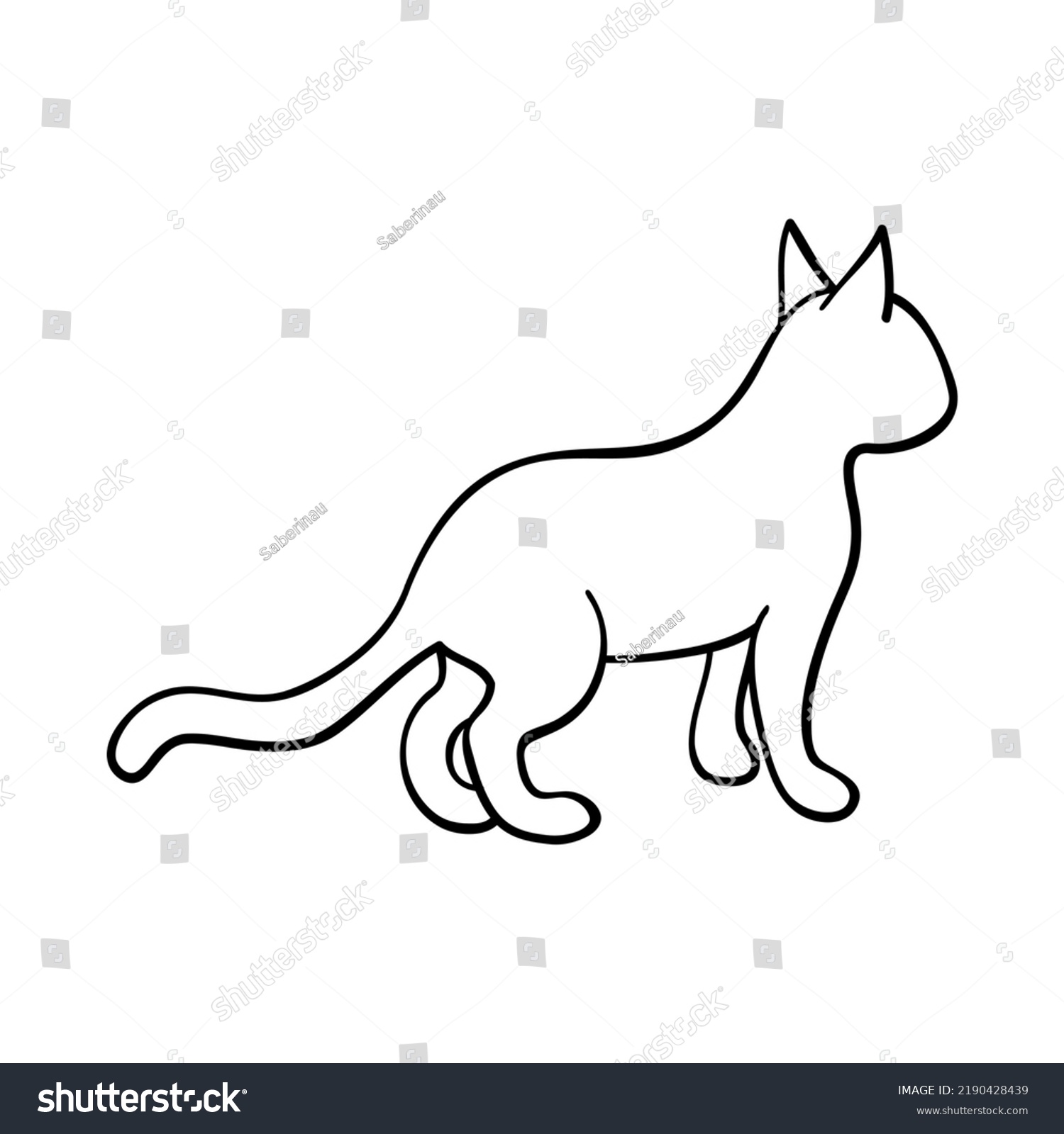 Simple One Line Drawing Cute Cat Stock Illustration 2190428439 ...