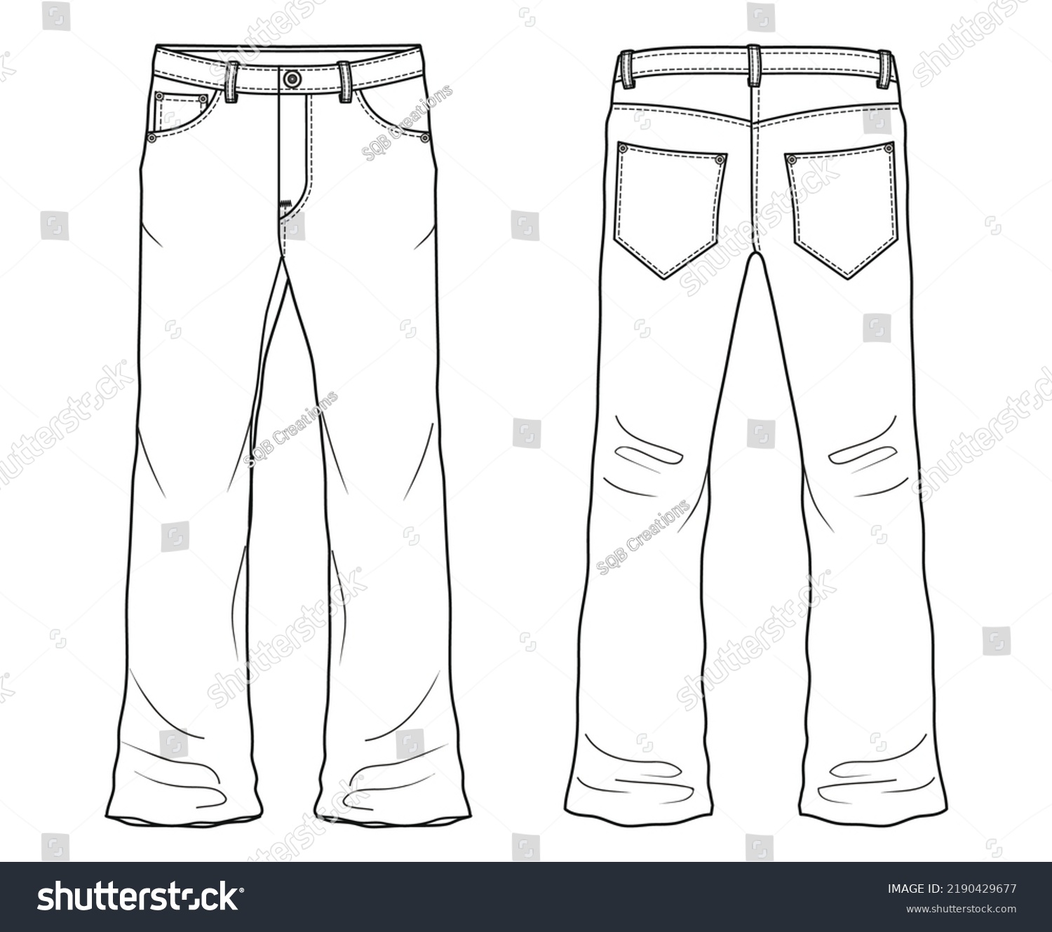 Womens Flare Jeans Flat Sketch Vector Stock Vector (Royalty Free ...