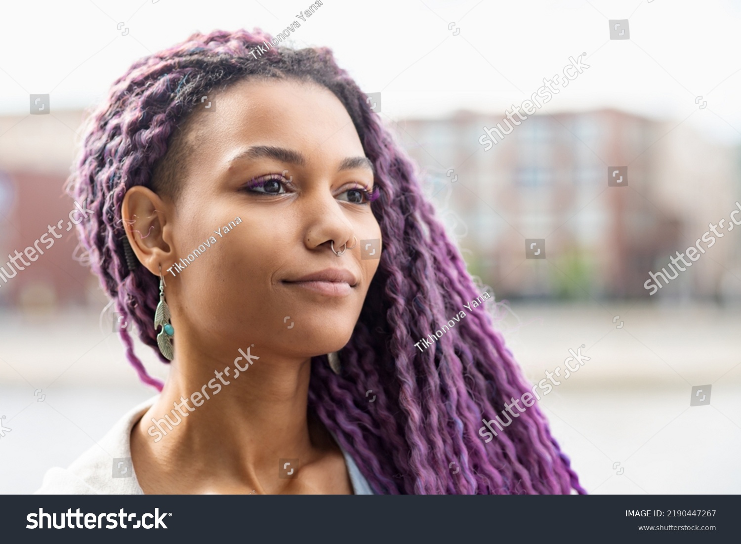 Young African Woman Purple Curls Nose Stock Photo 2190447267 | Shutterstock