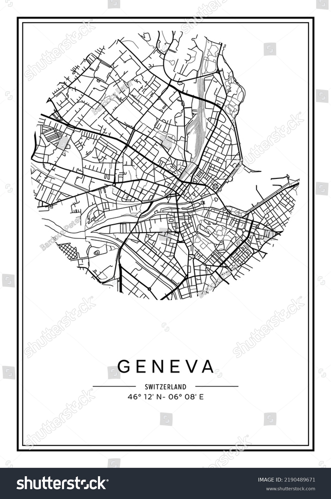 Black White Printable Geneva City Map Stock Vector (Royalty Free ...