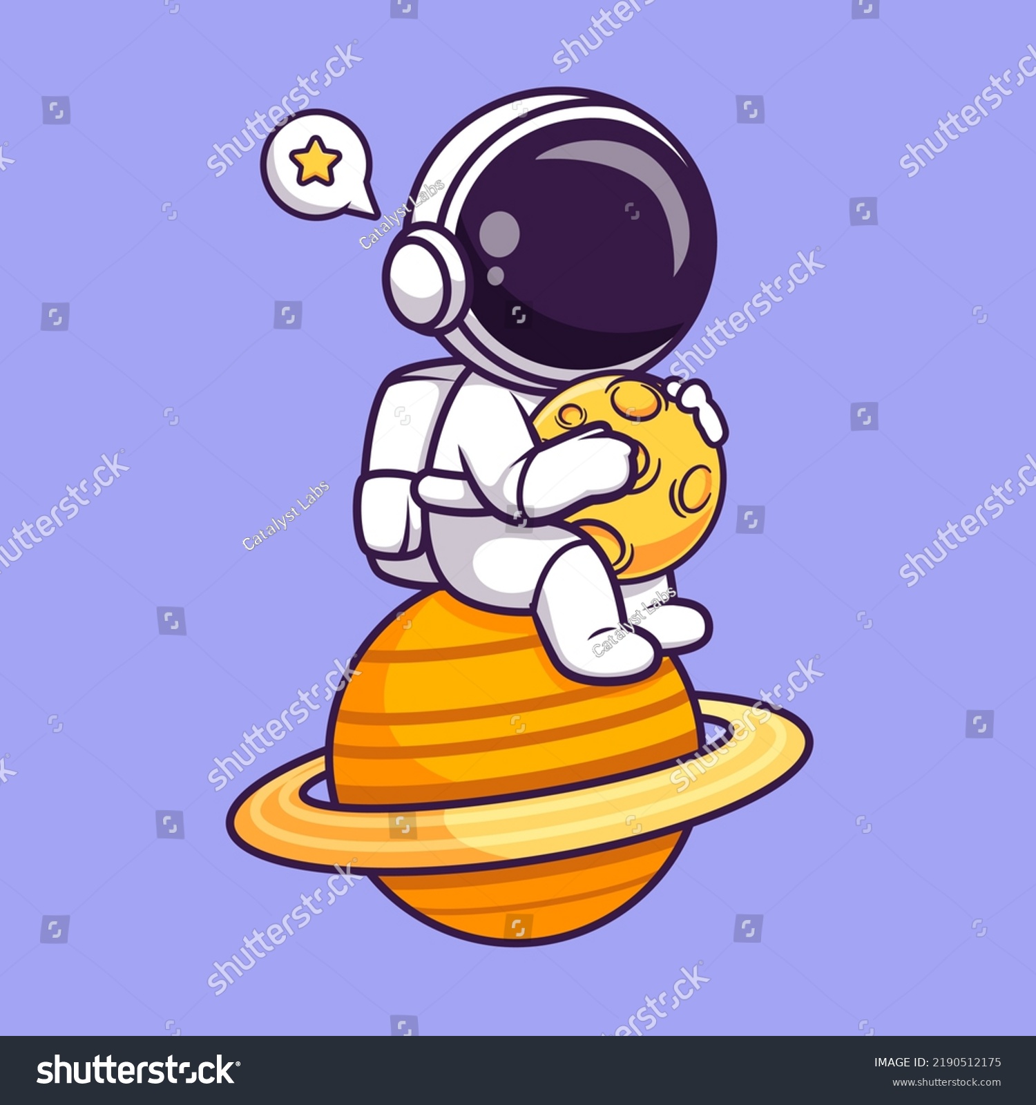 Cute Astronaut Sitting On Planet Holding Stock Vector (Royalty Free ...