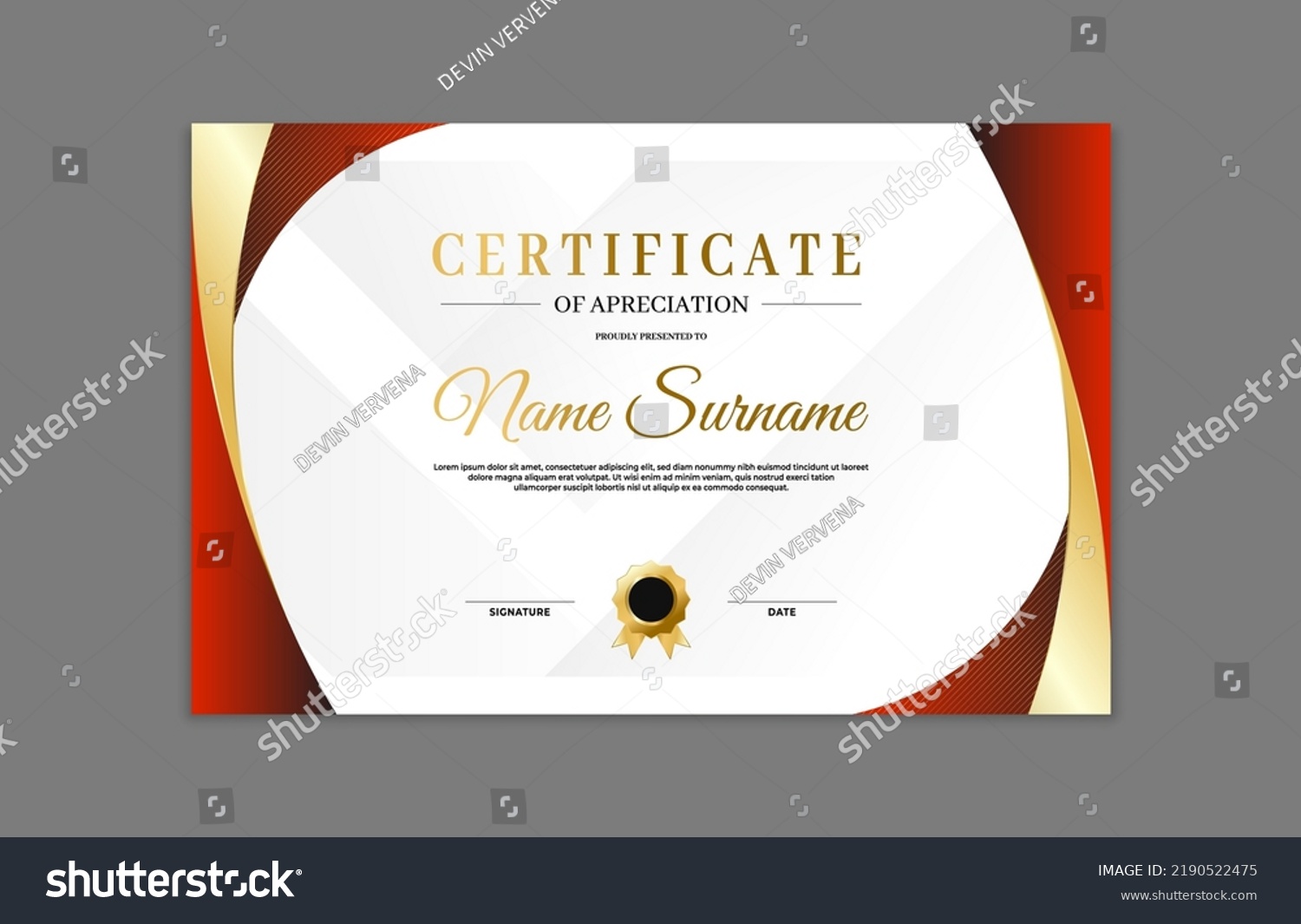 Red Gold Certificate Border Template Appreciation Stock Vector (Royalty ...