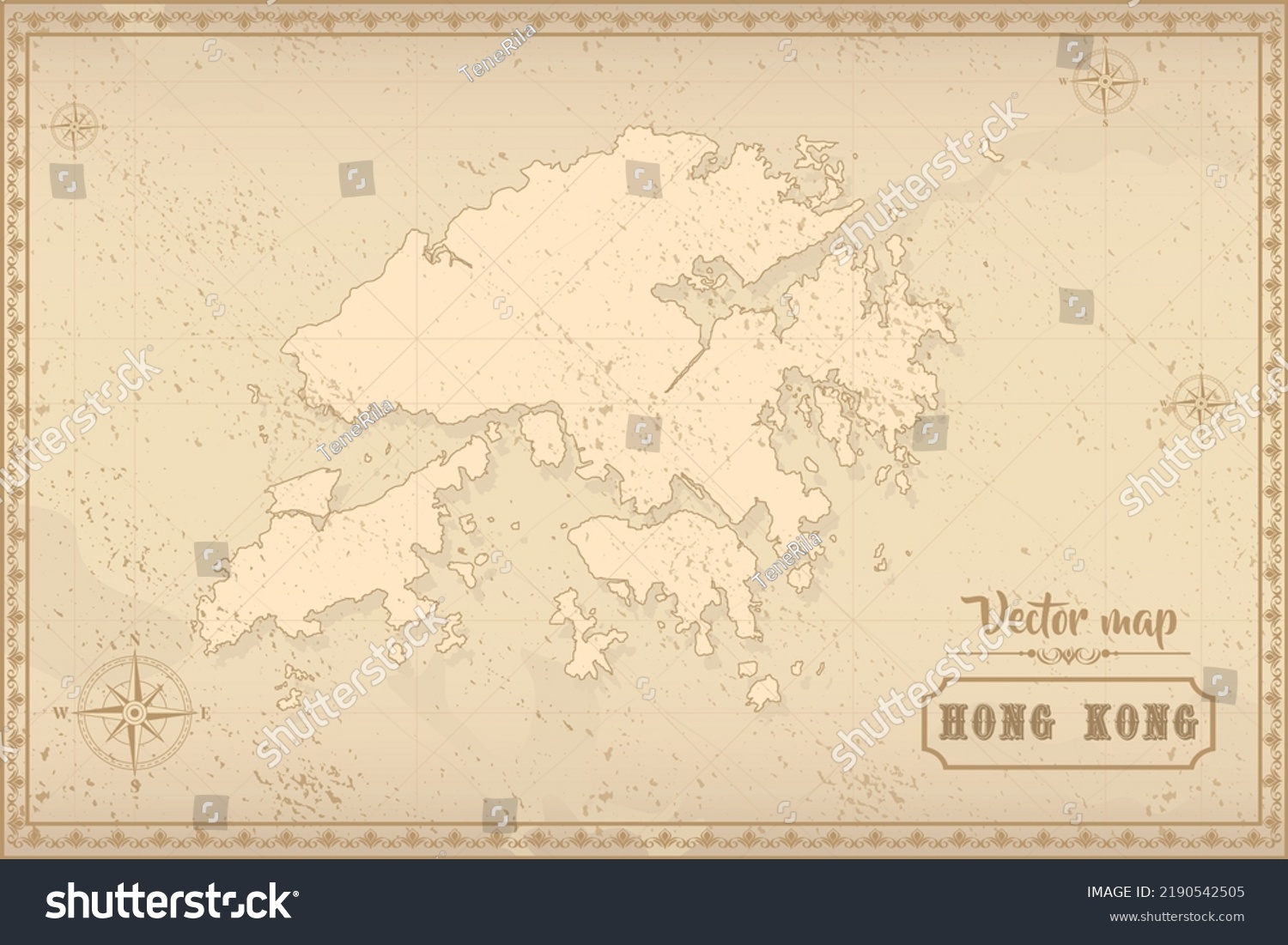 Map Hong Kong Old Style Brown Stock Vector (Royalty Free) 2190542505 ...