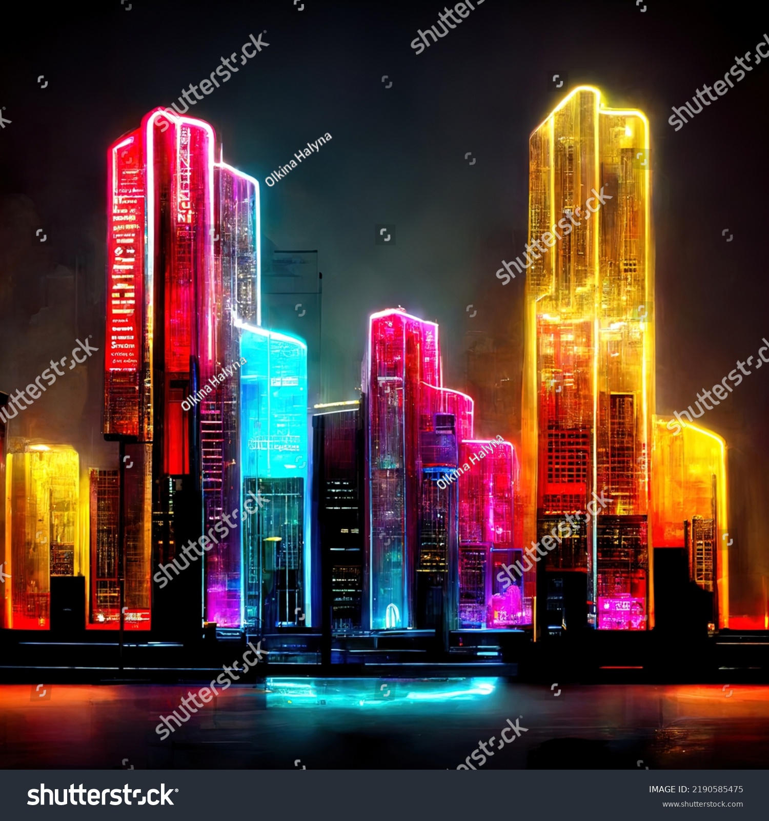 Neon City Future Panorama Night City Stock Illustration 2190585483