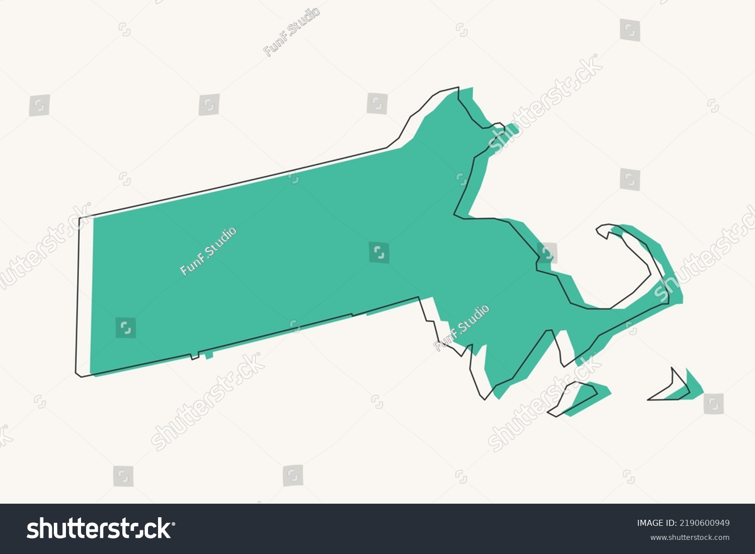 Massachusetts Map Usa Unites State America Stock Vector Royalty Free   Stock Vector Massachusetts Map Usa Unites State Of America Map Vector With Black And Green Geometric Shapes 2190600949 