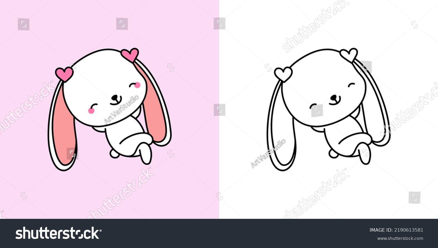 Set Clipart Bunny Multicolored Black White Stock Vector (Royalty Free