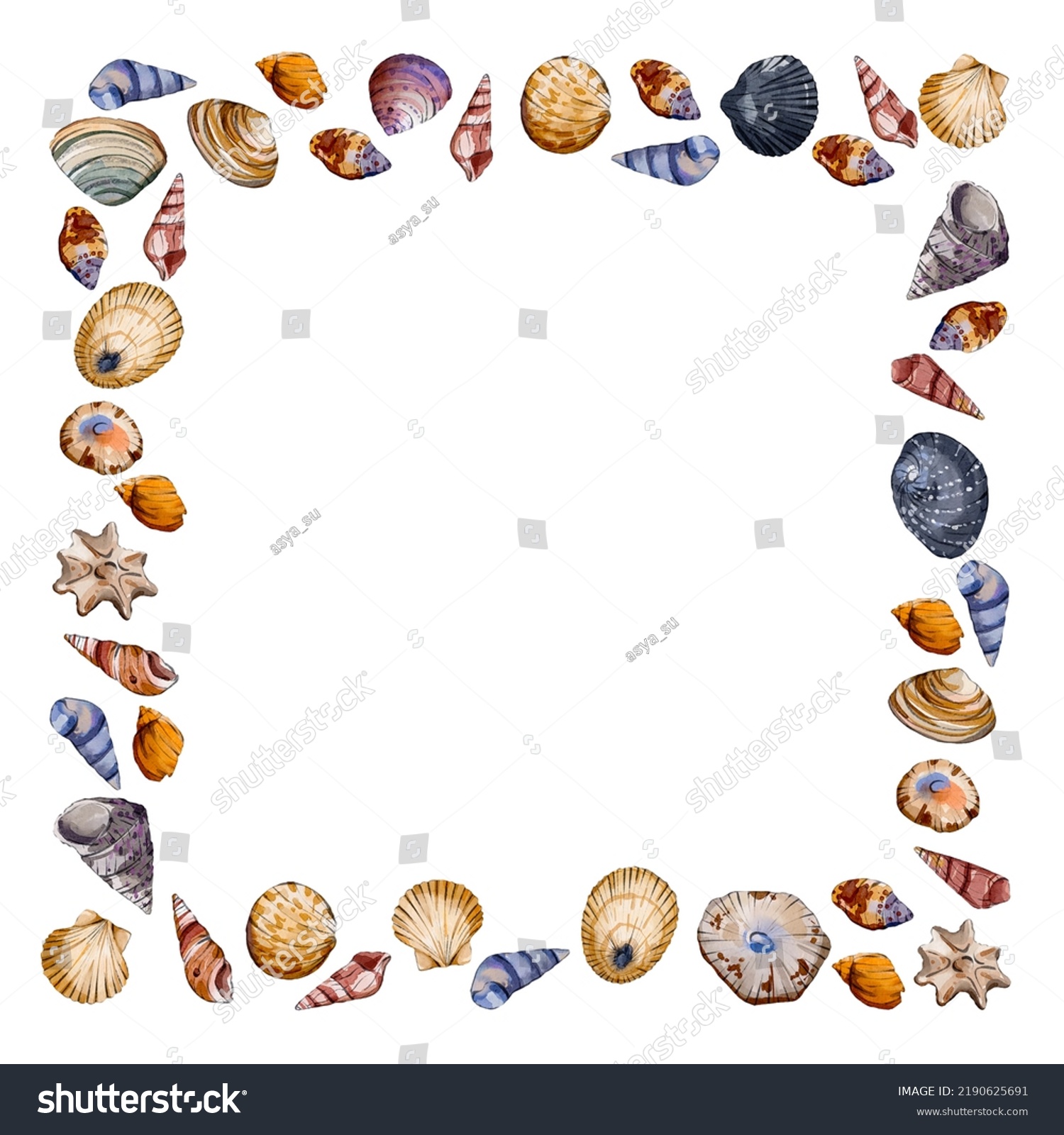 Seashell Watercolor Sea Frames Illustration Isolated Stock Illustration ...