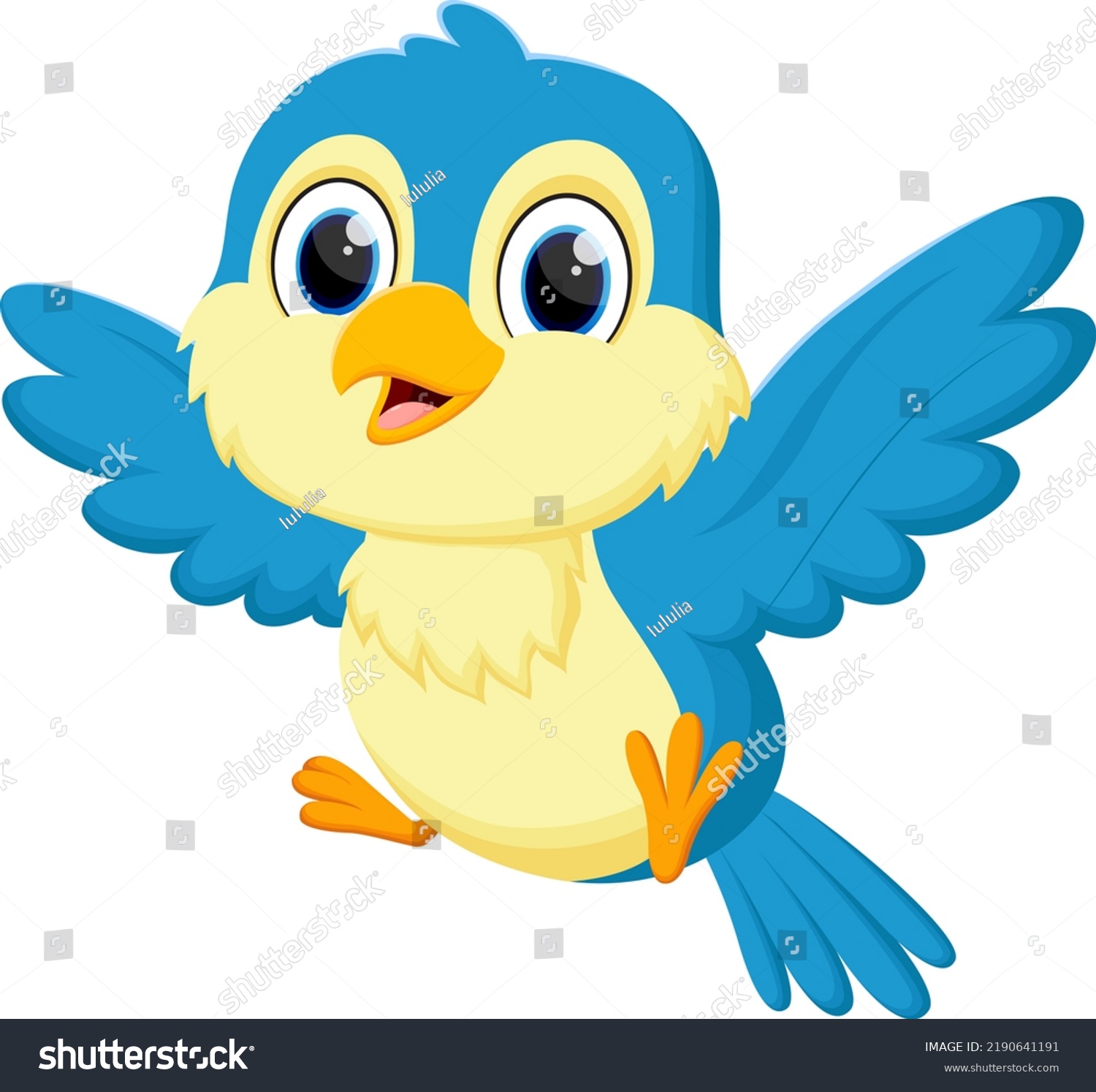 Cartoon Cute Blue Bird Flying Isolated Stock Illustration 2190641191 ...