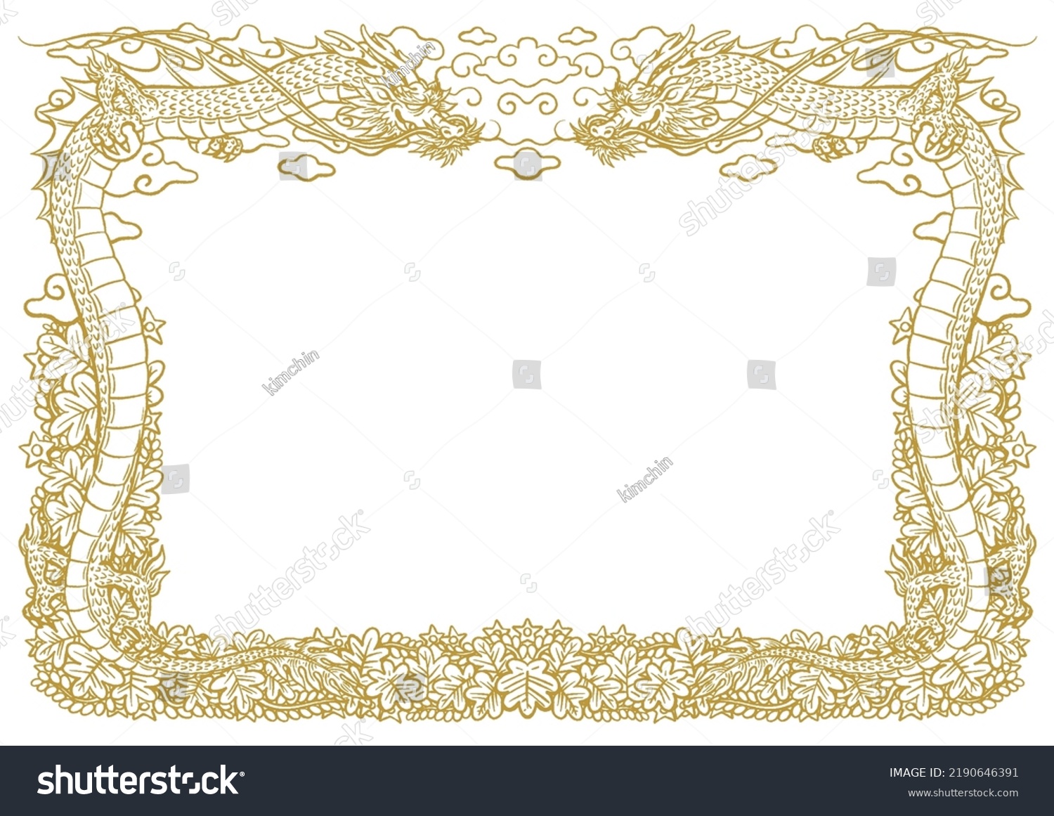 Handpainted Dragon Certificatestyle Decorative Frame Frame Stock Vector 