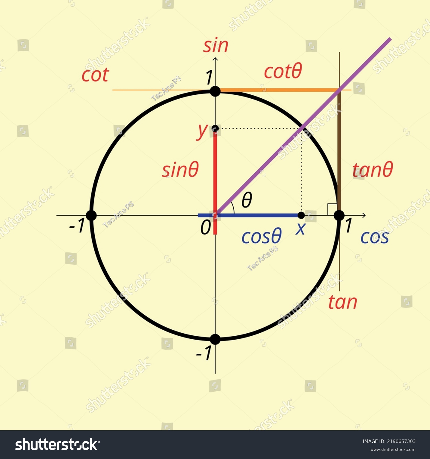 Detailed Vector Trigonometric Circle Studying Math Stock Vector ...